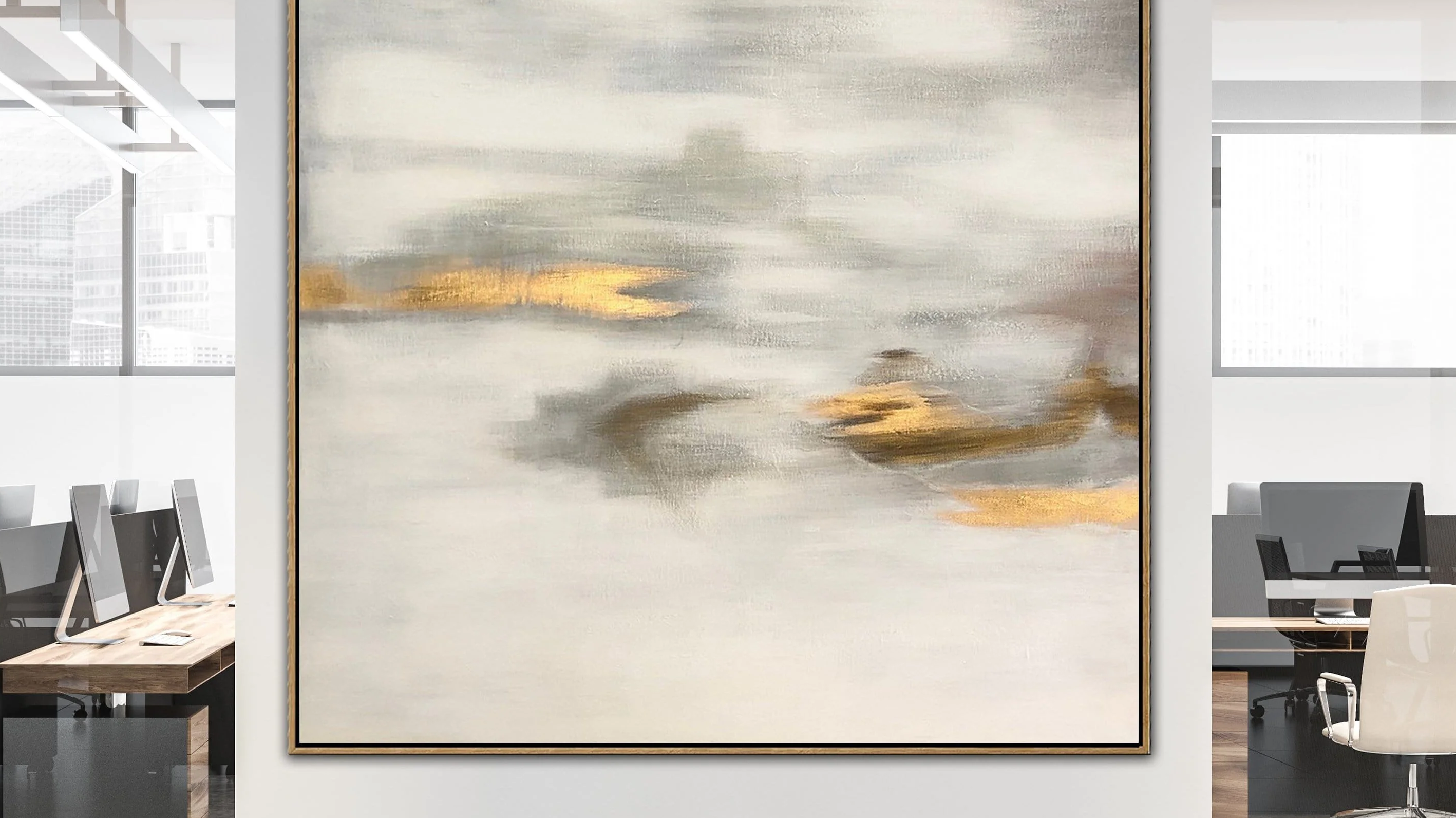 How to hang paintings on a wide empty wall?