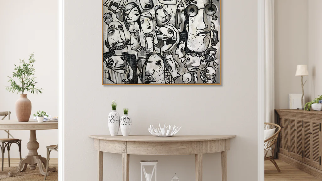 Abstract paintings for the room in beige tones