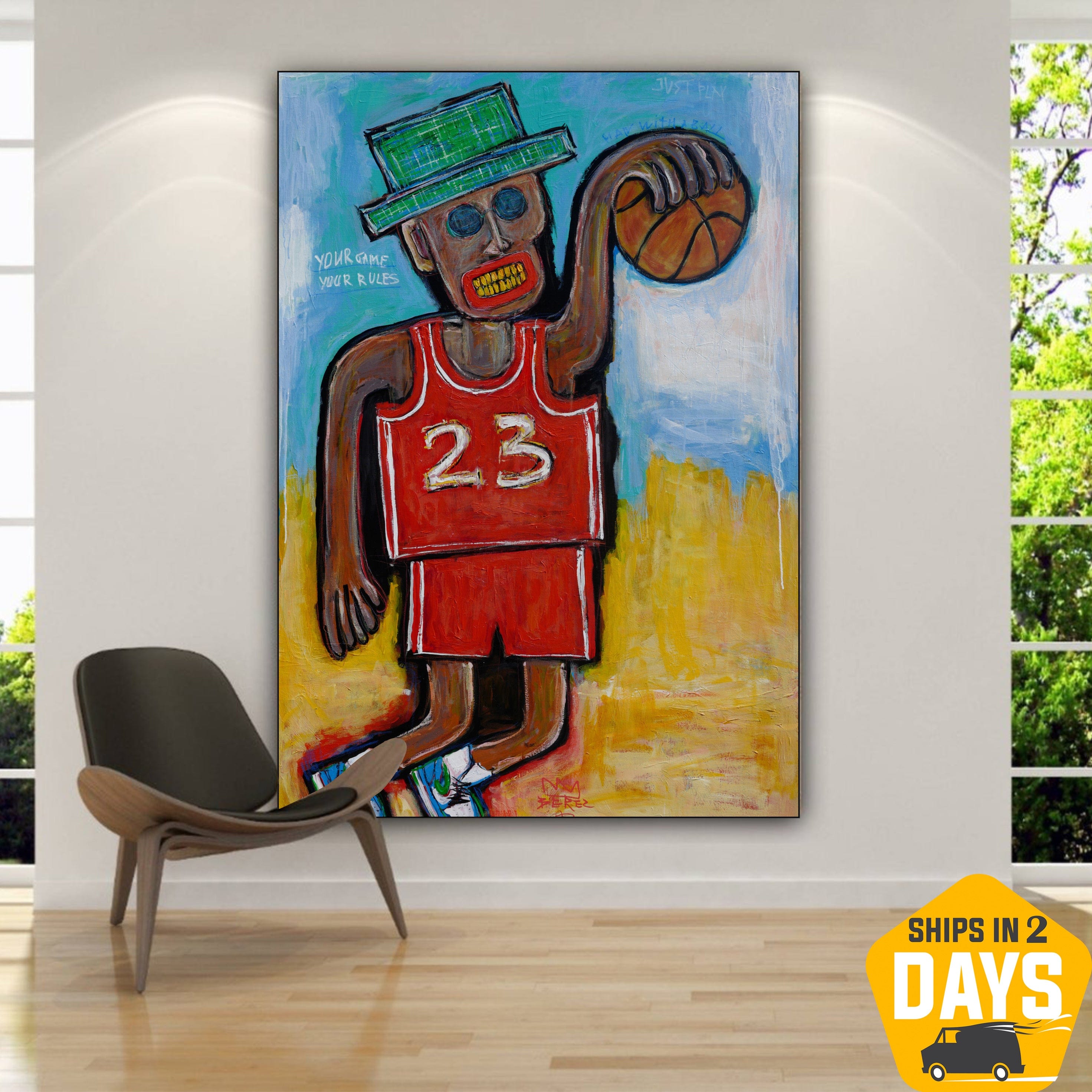 Sport Painting Art Canvas BASKETEER 60"x40"