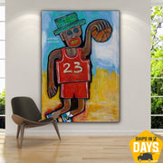 Abstract Basketball Player Colorful Custom Oil Portrait Original Sportsman Wall Art Decor | JORDAN AND BALL 60"x40" - Trend Gallery Art | Original Abstract