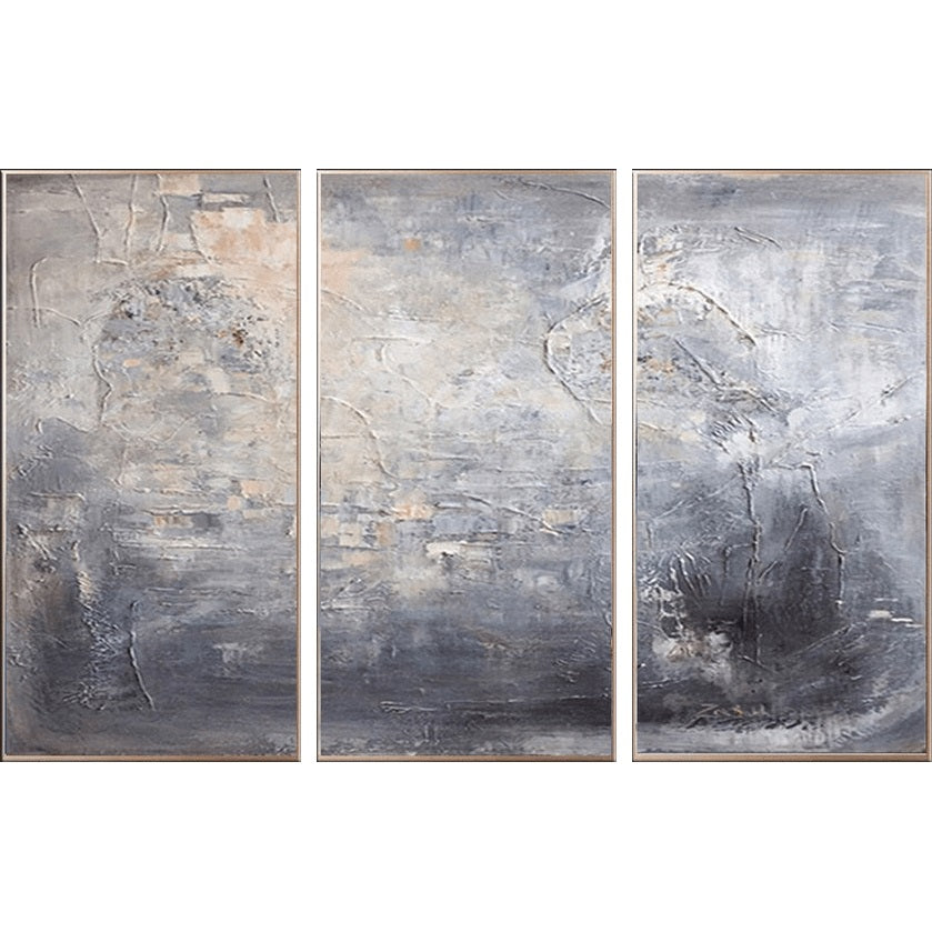 Large original set of 3 silver paintings SILVER REFLECTION