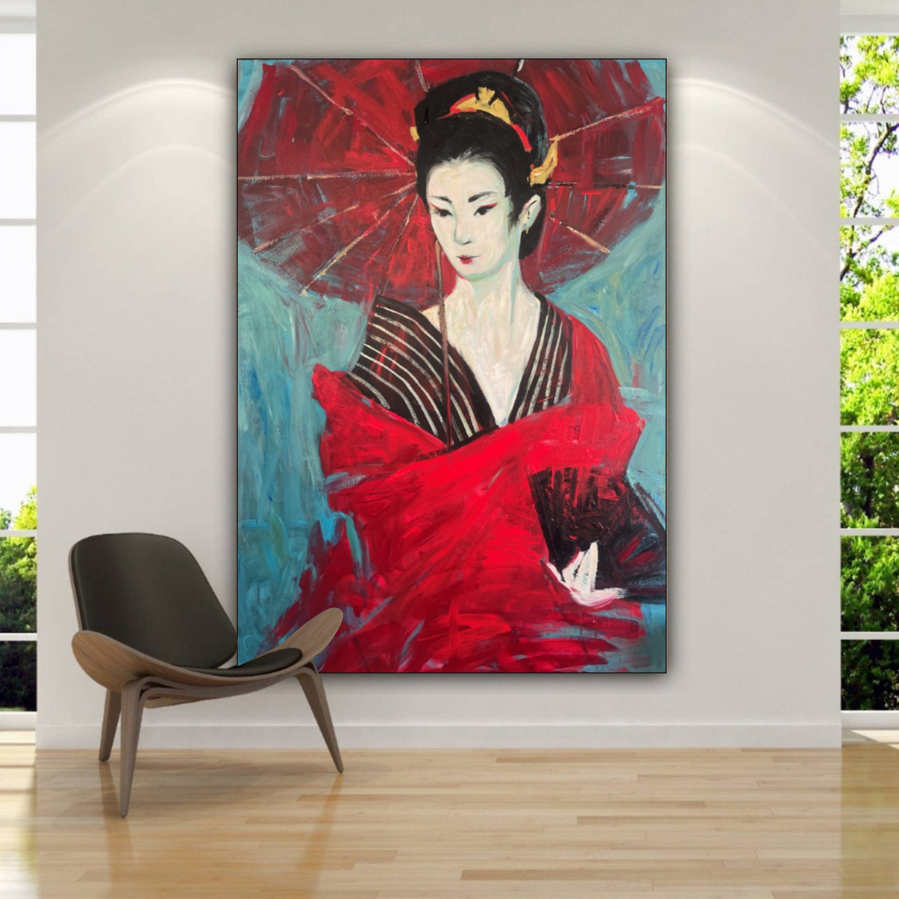 GEISHA WITH UMBRELLA 64"x48"