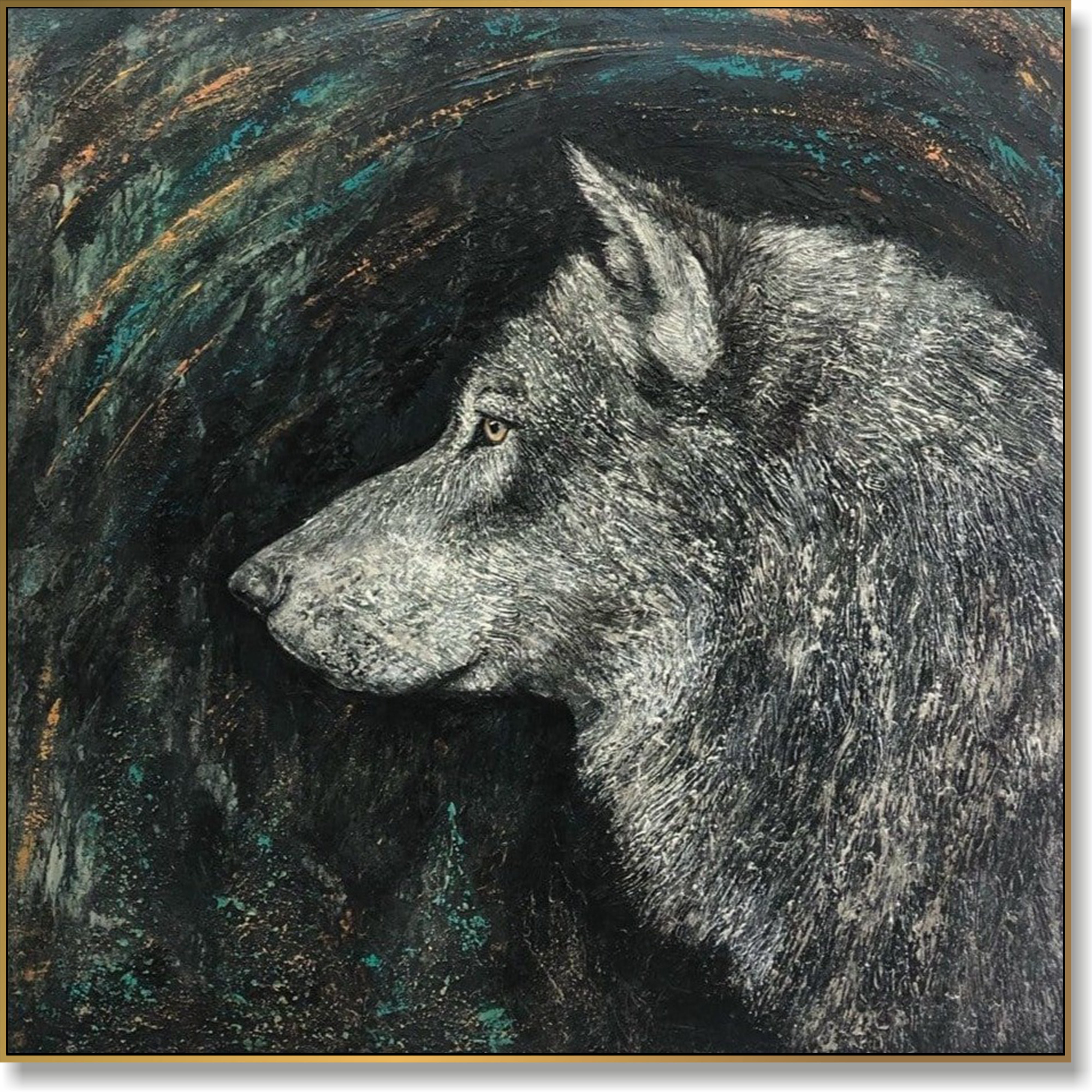 Abstract animal wildlife painting LONE PREDATOR Unstretched