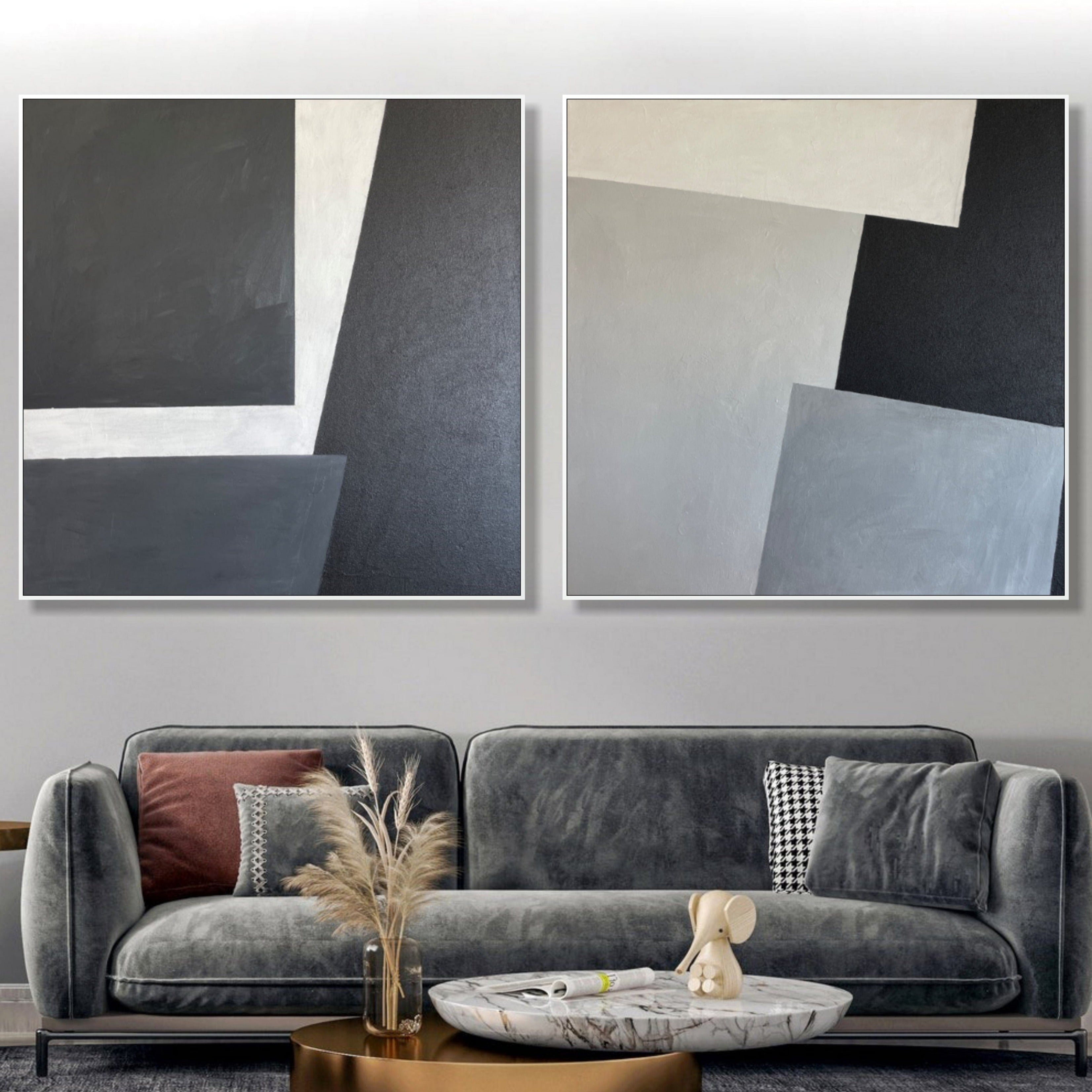 Monochrome geometric minimalist painting DARK SLOTS