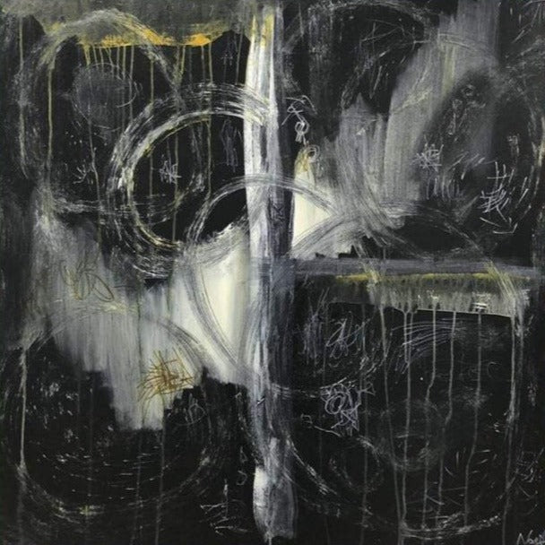 Abstract black and white shapes art ACE OF WANDS