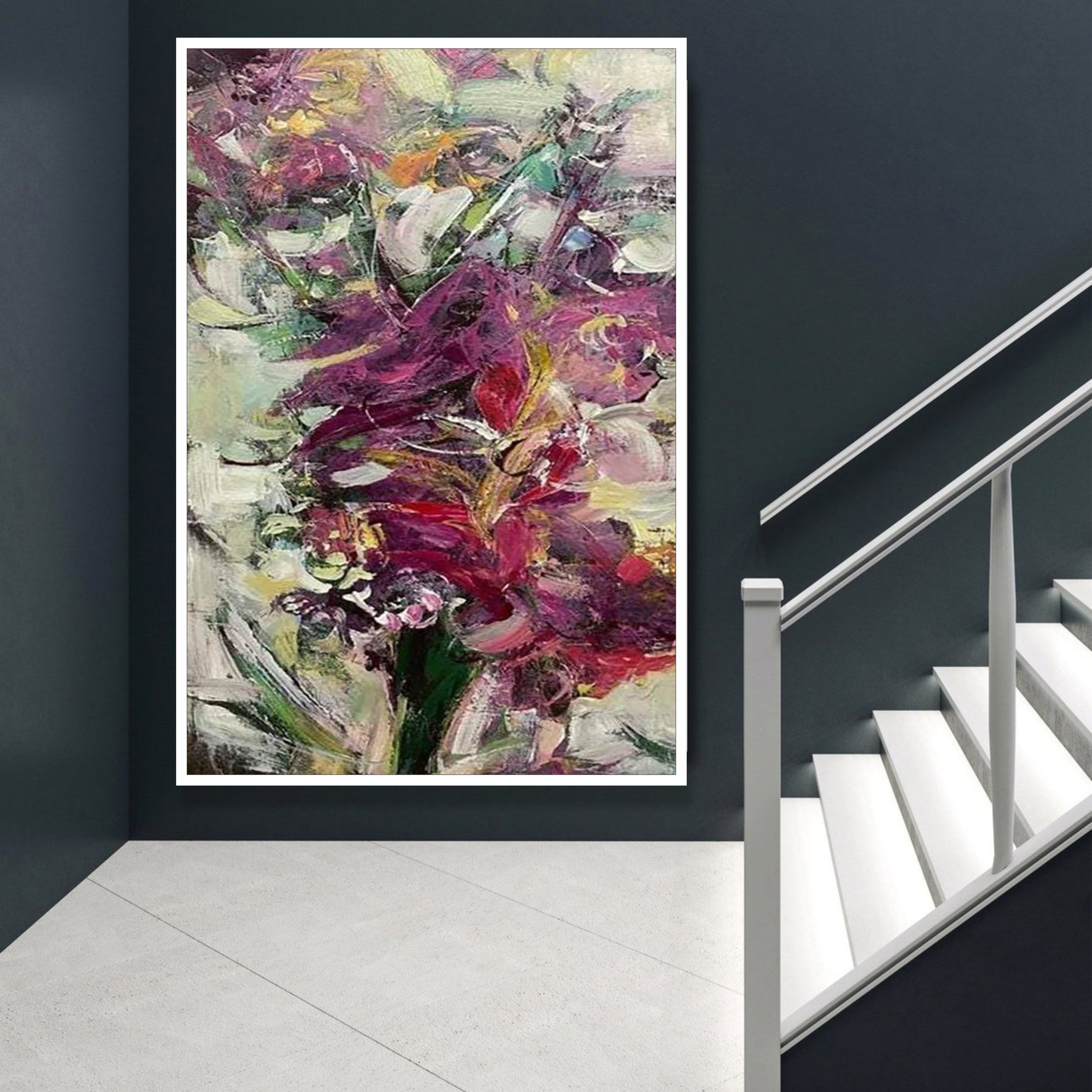 Abstract acrylic flower painting BOUQUET OF FLOWERS