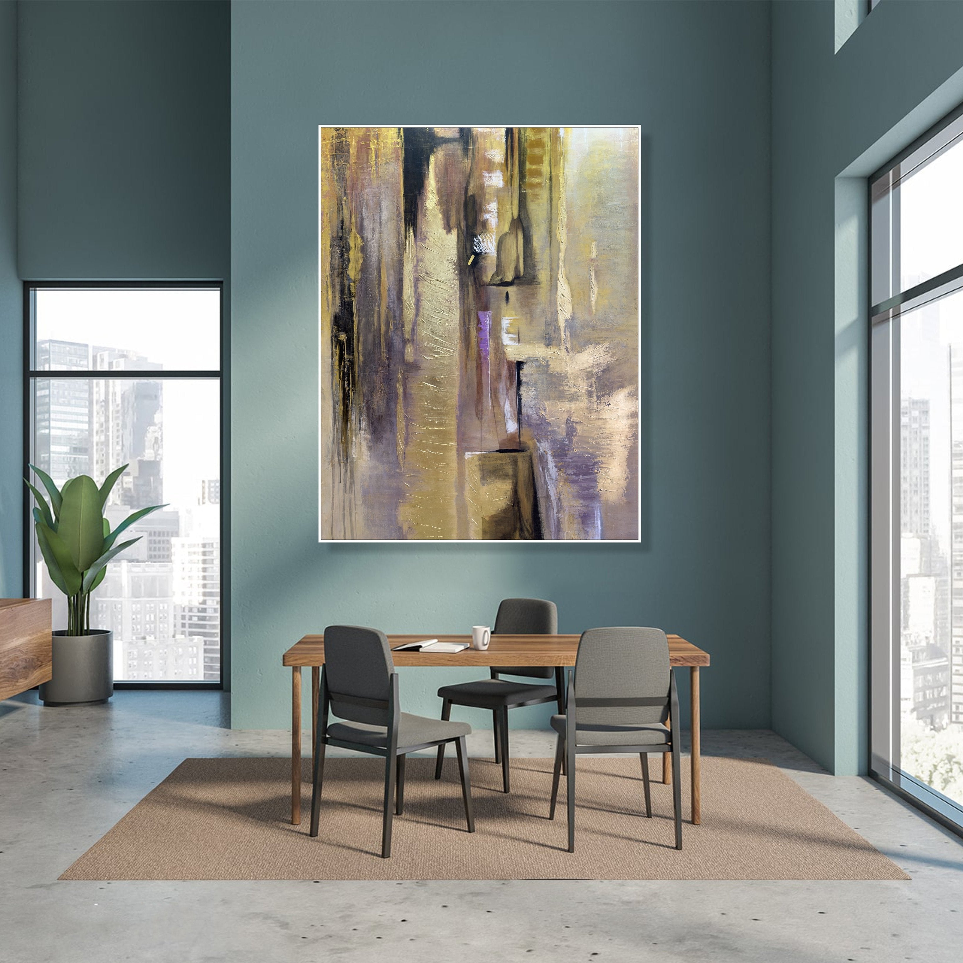 Golden leaf abstract painting RADIANCE OF ETERNITY