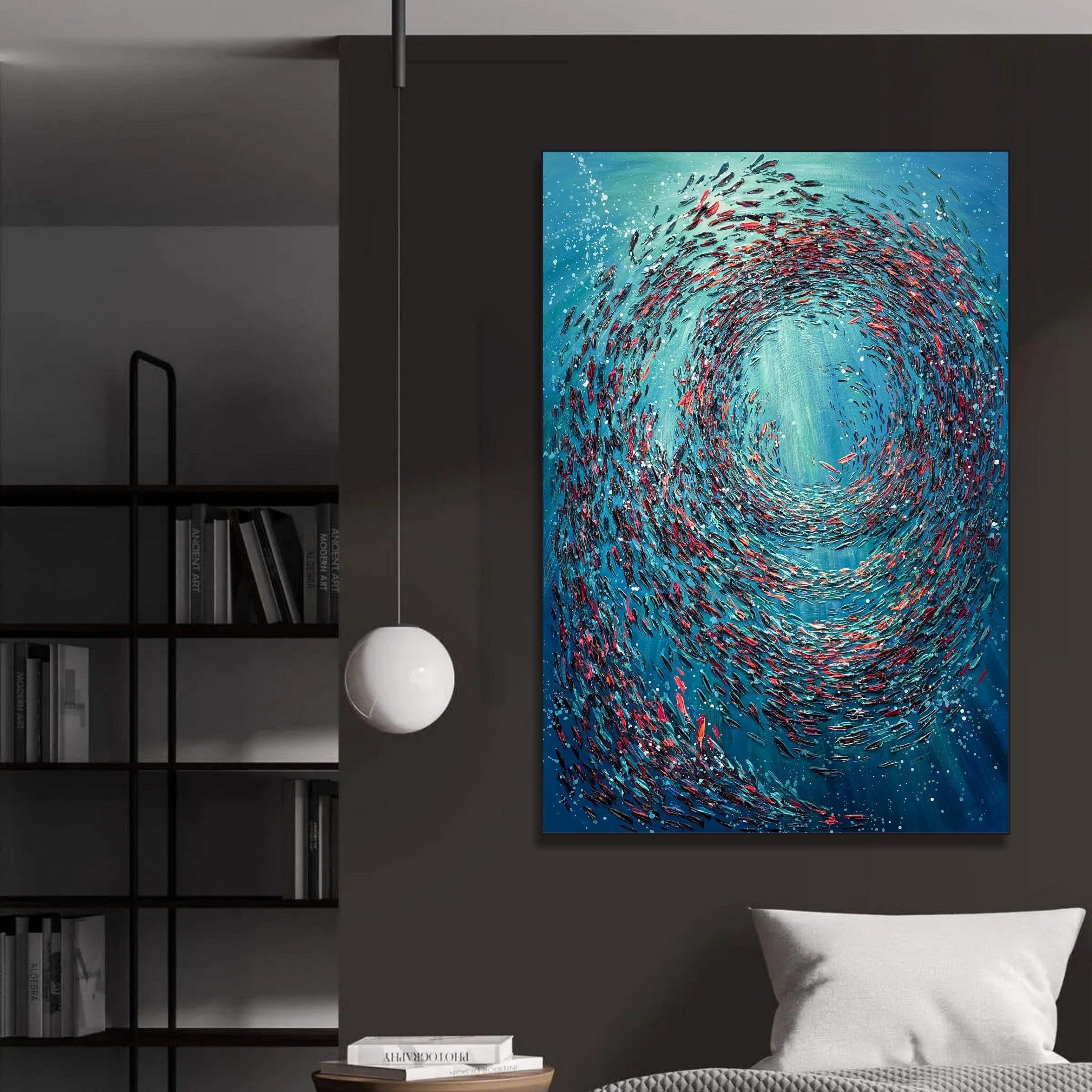 Vibrant textured ocean art FISH FLOCK