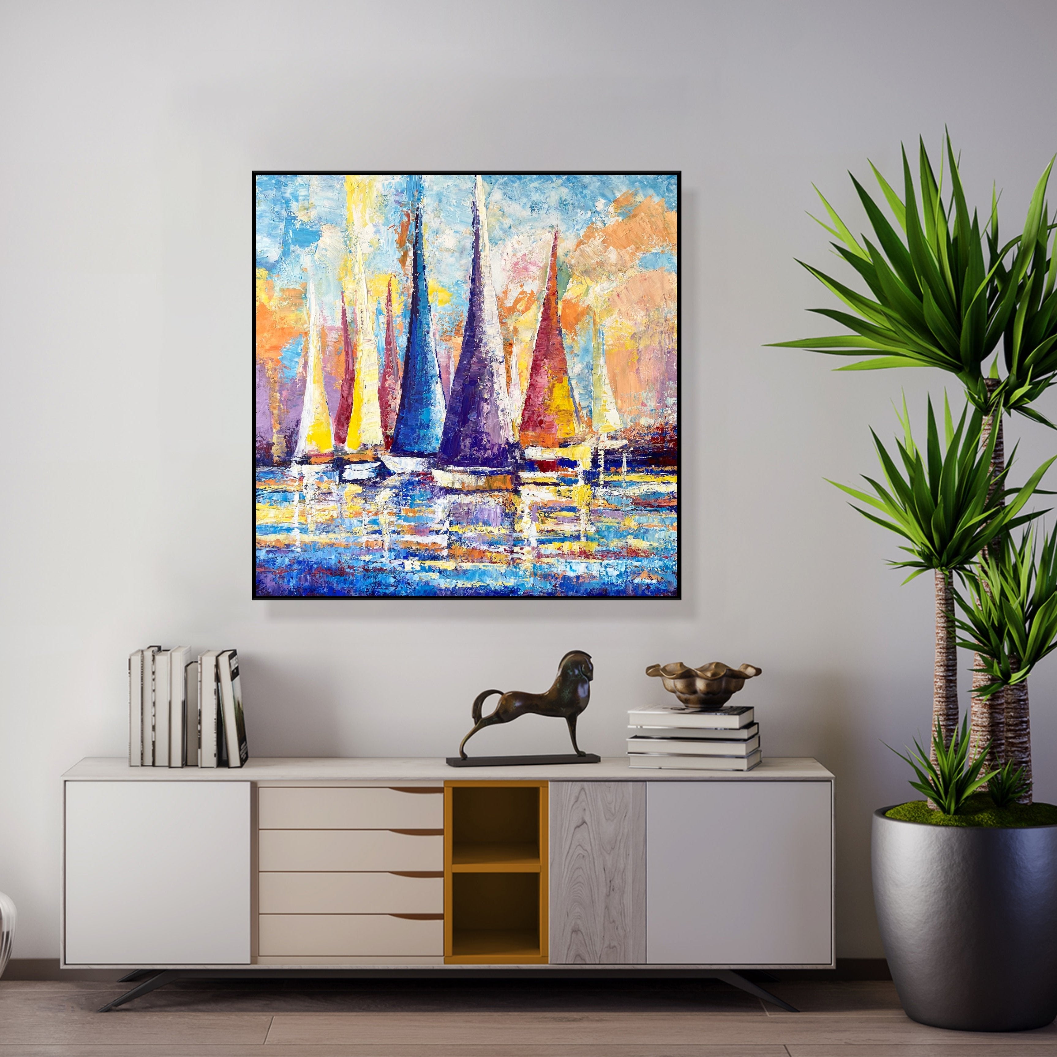 Large Abstract Acrylic Painting SUNSET SAILS