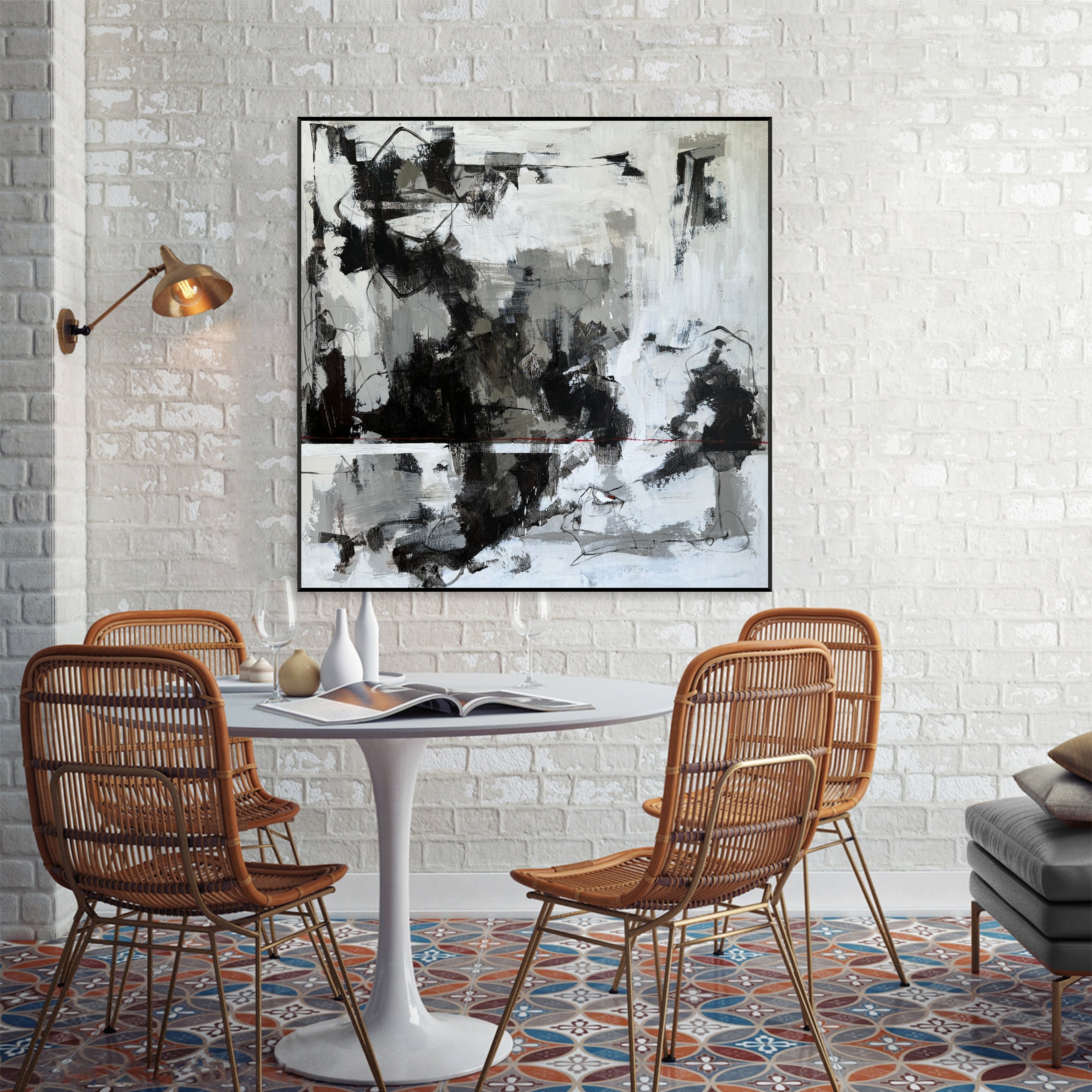 Modern black and white painting GRAYSCALE CHAOS