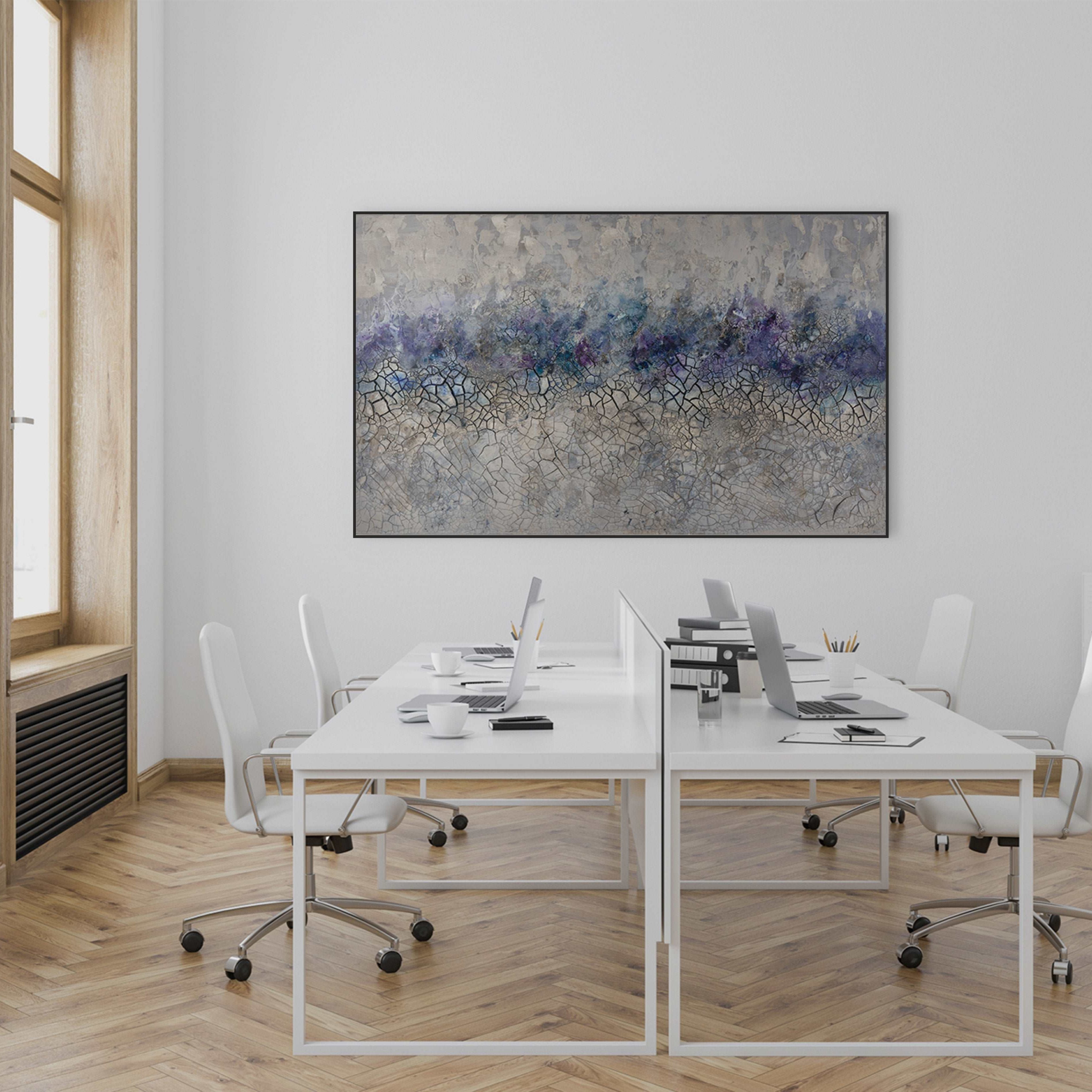 Abstract Blue and Grey Painting AZURE CRACKLE