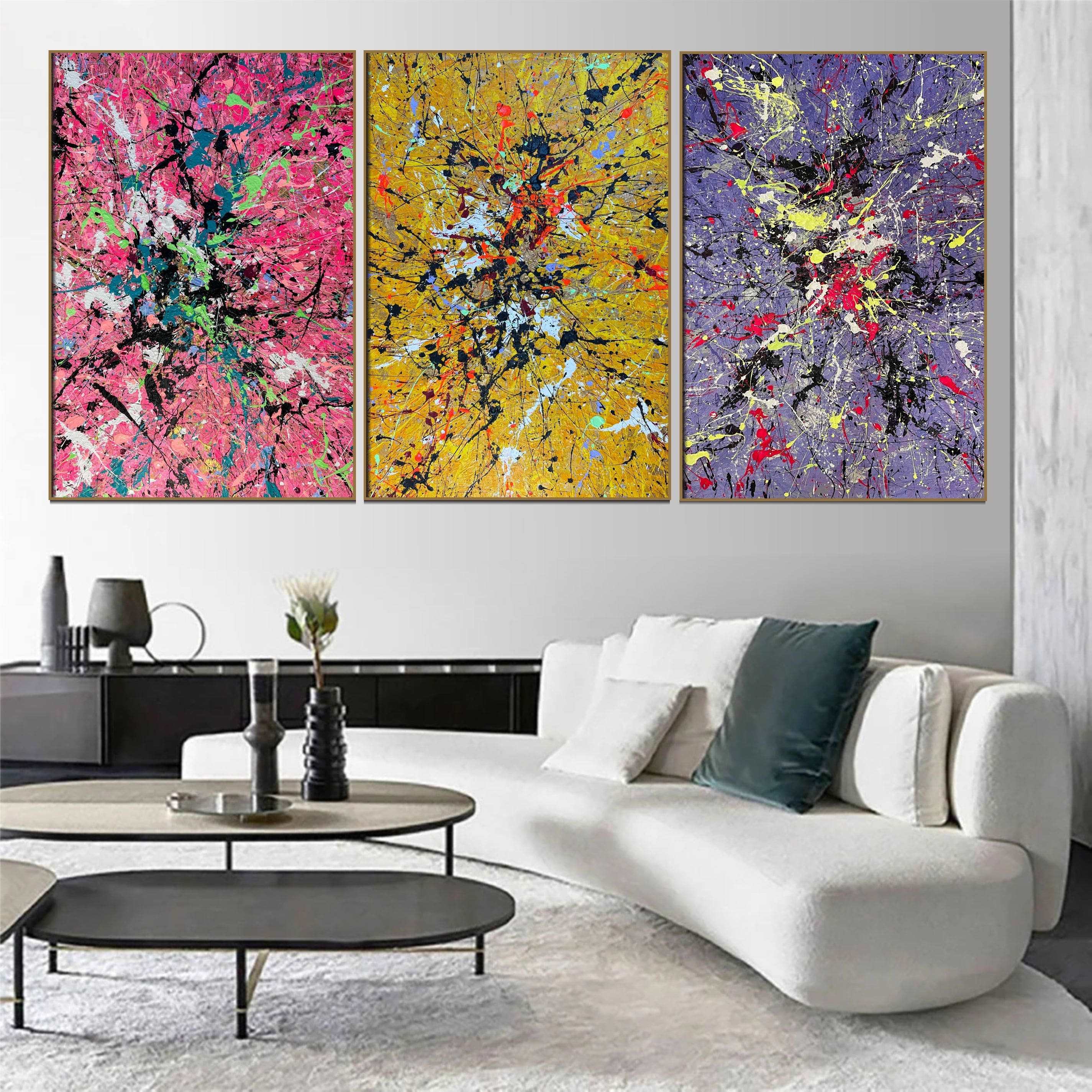 Abstract painting set of 3 TRIPLE SPLASH