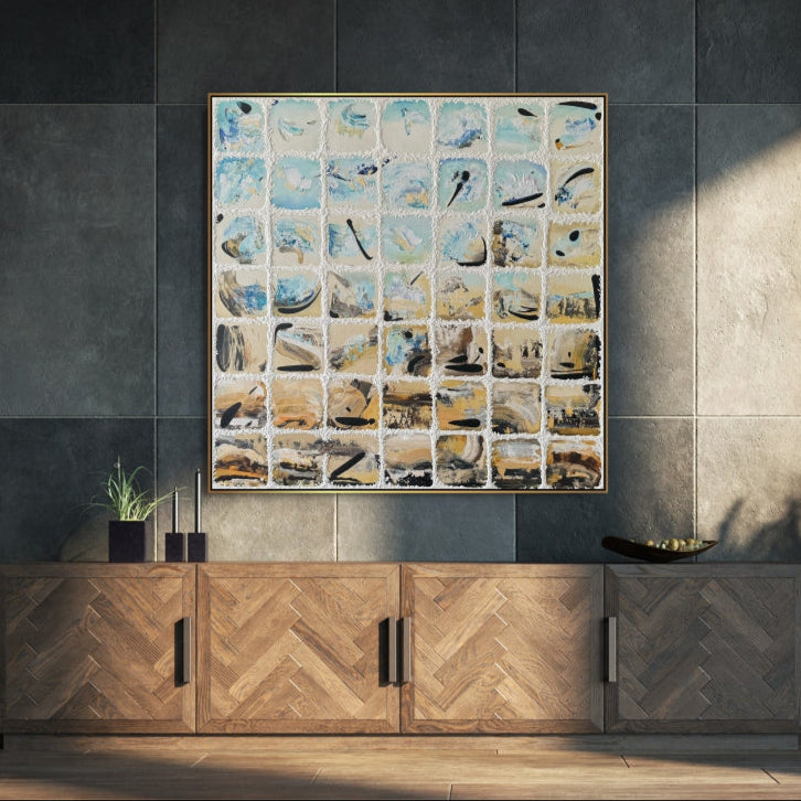 Colorful Mixed Media Art BETWEEN THE SAND AND THE SEA 50"x50"