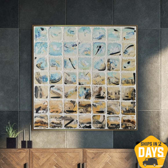 Colorful Mixed Media Art BETWEEN THE SAND AND THE SEA 50"x50"