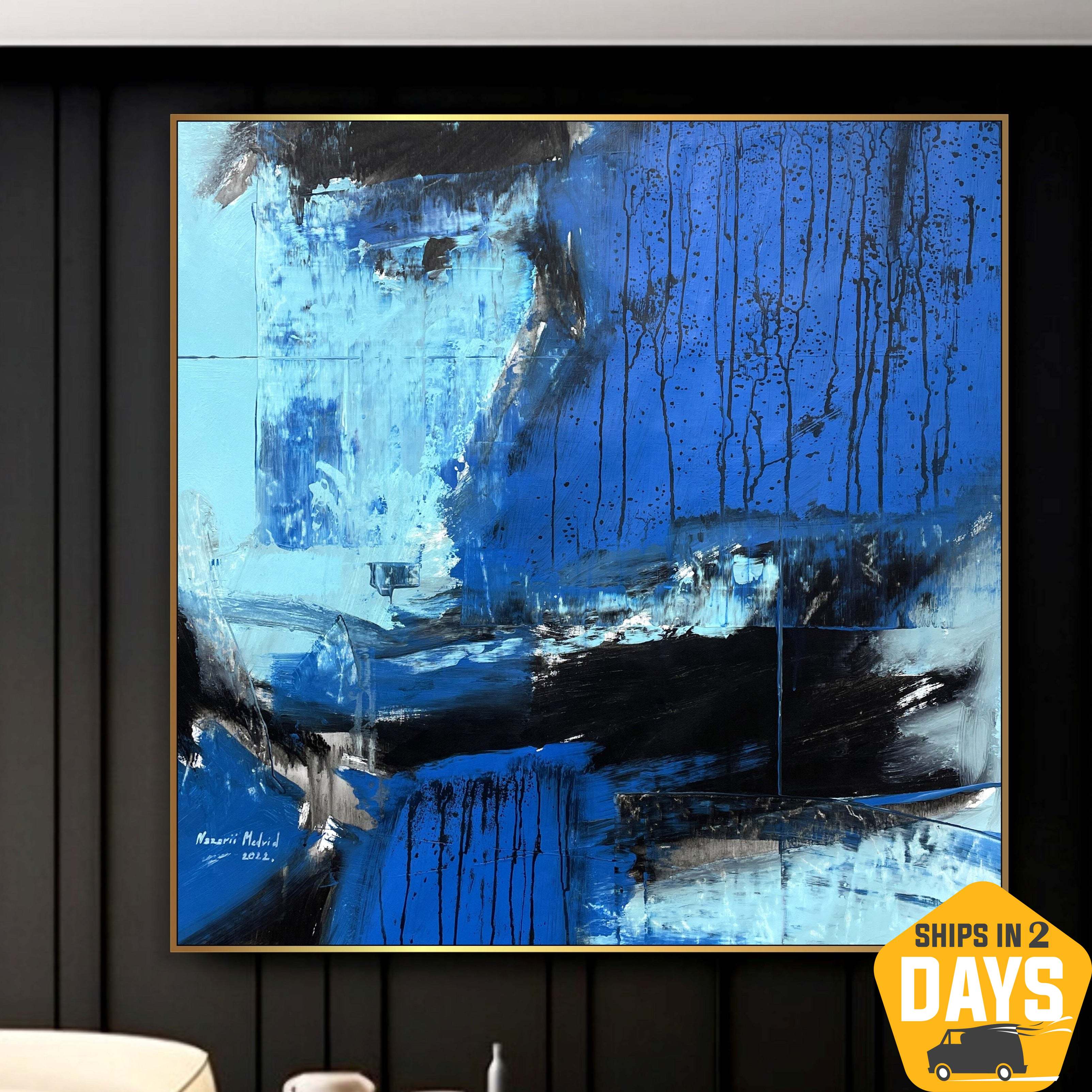 Abstract Blue Paintings On Canvas ASSOCIATION 215 27.5"x29.5"