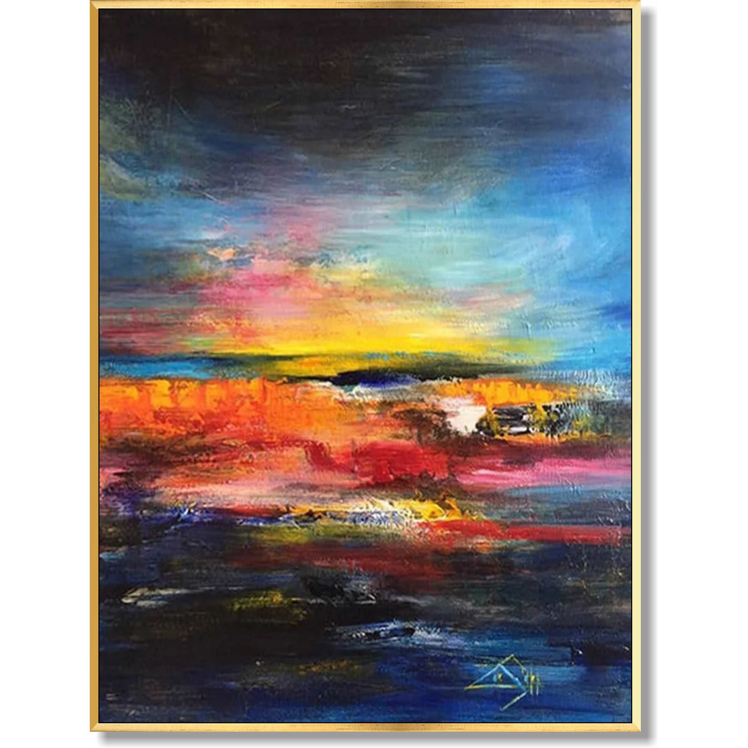 Abstract colorful landscape painting COLORFUL SUNSET Unstretched