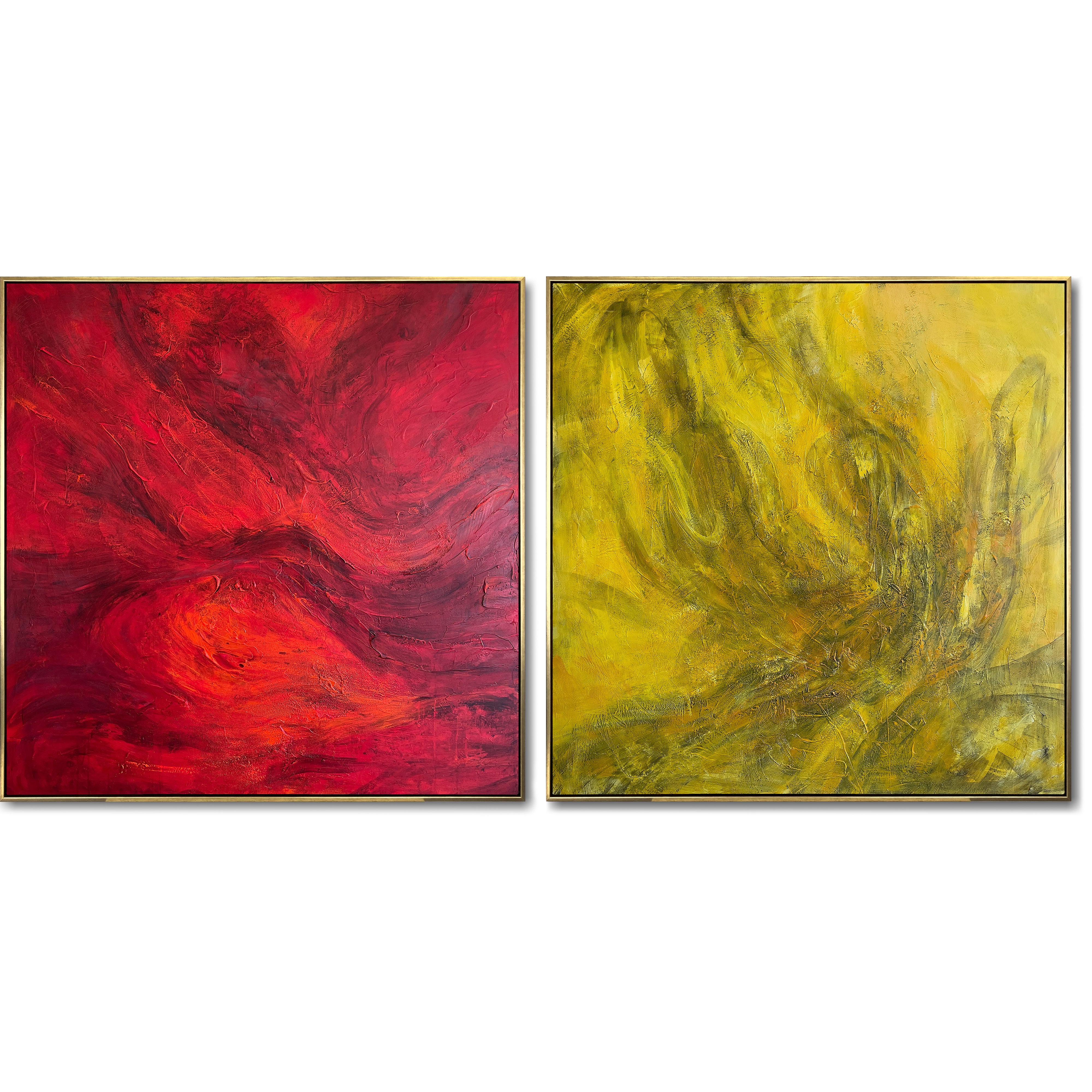Vibrant bold abstract diptych paintings COLORED ABYSS