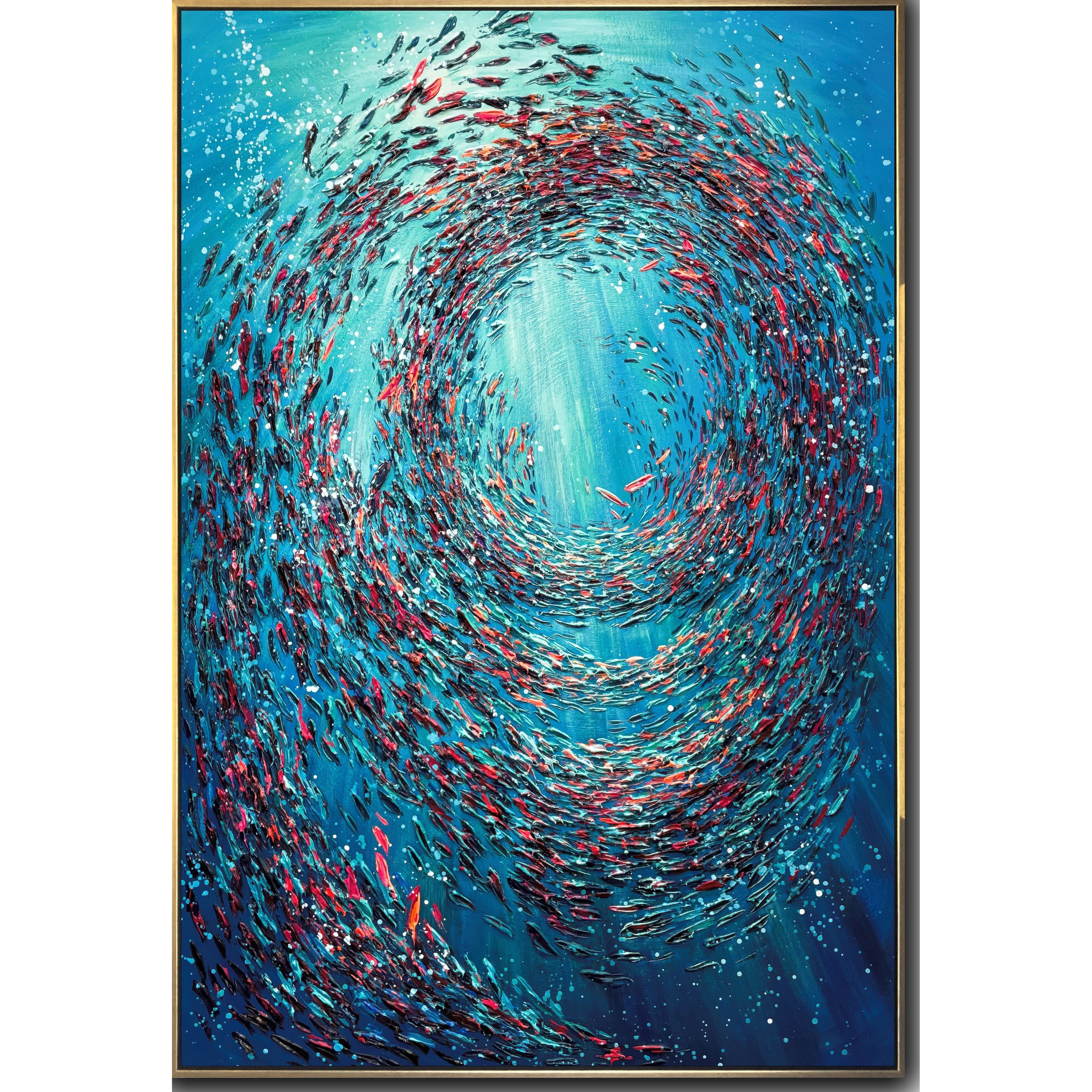 Vibrant textured ocean art FISH FLOCK