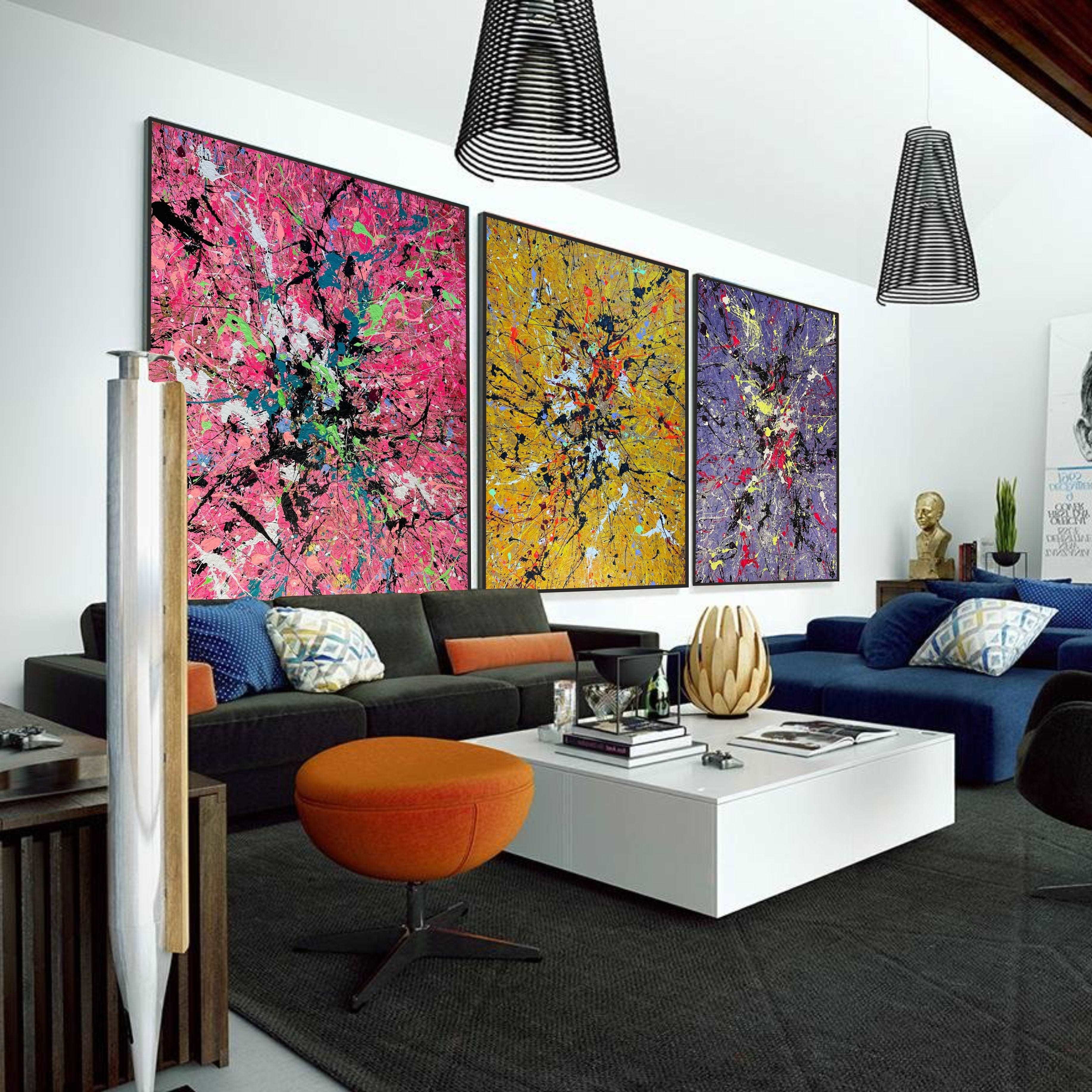 Abstract painting set of 3 TRIPLE SPLASH