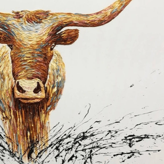 Colorful abstract animal painting LONGHORN BUFFALO