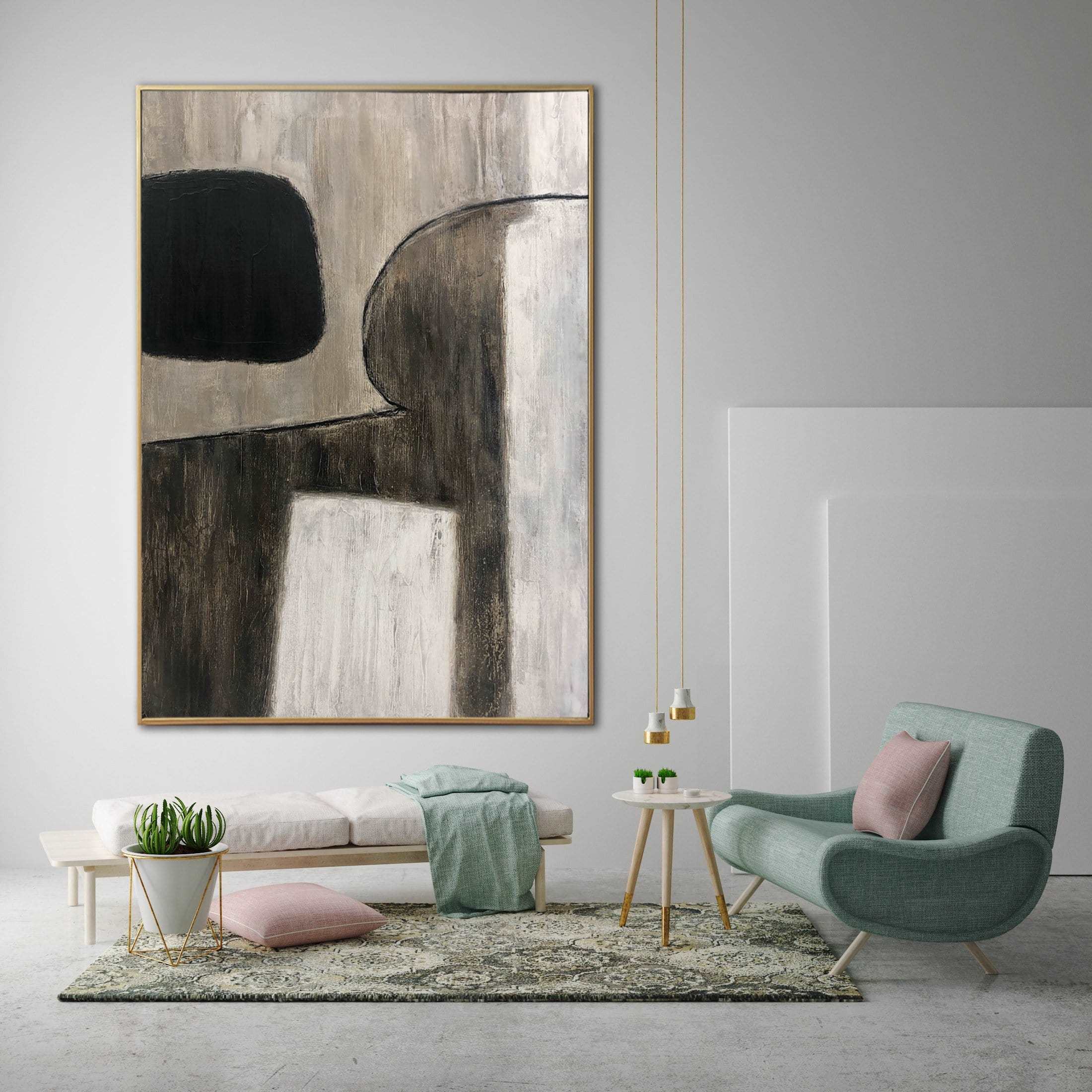 Abstract monochrome geometric painting SILHOUETTE