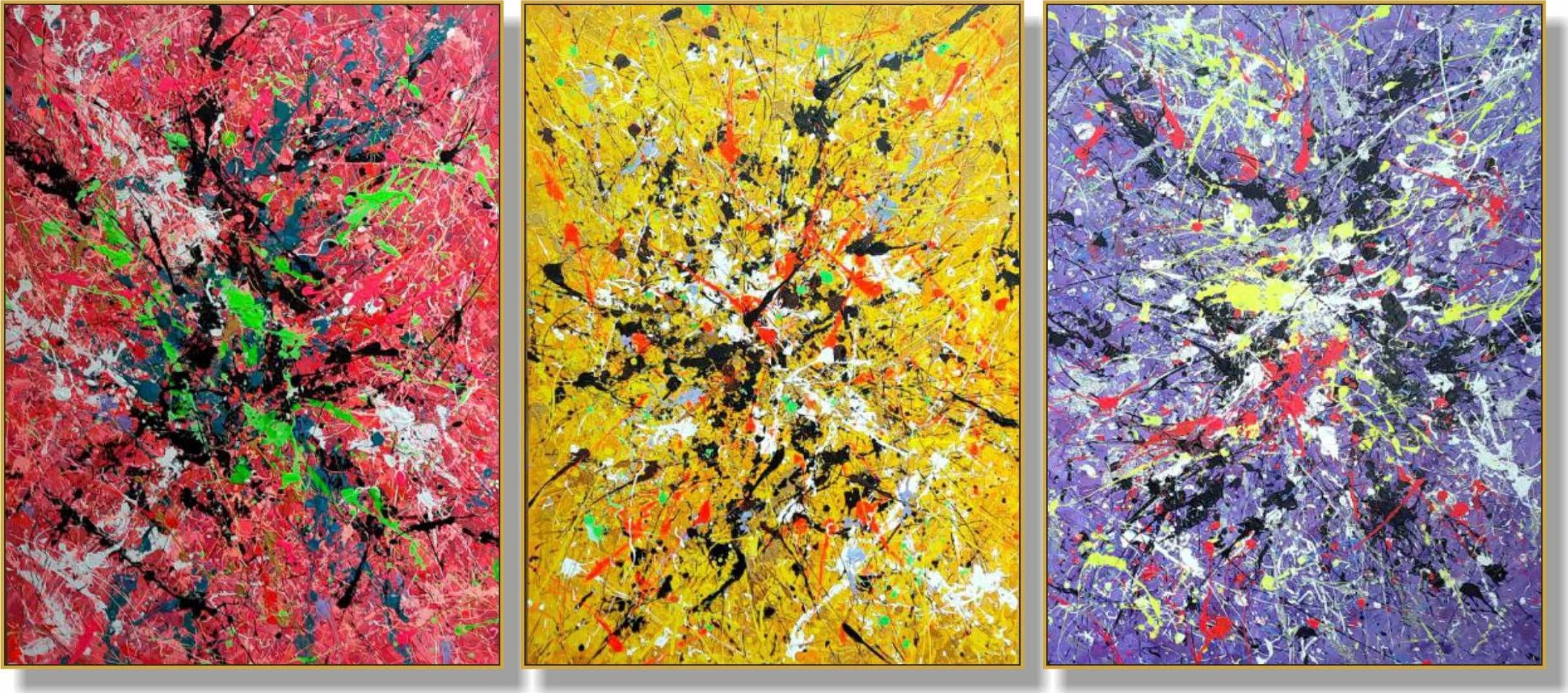 Abstract painting set of 3 TRIPLE SPLASH
