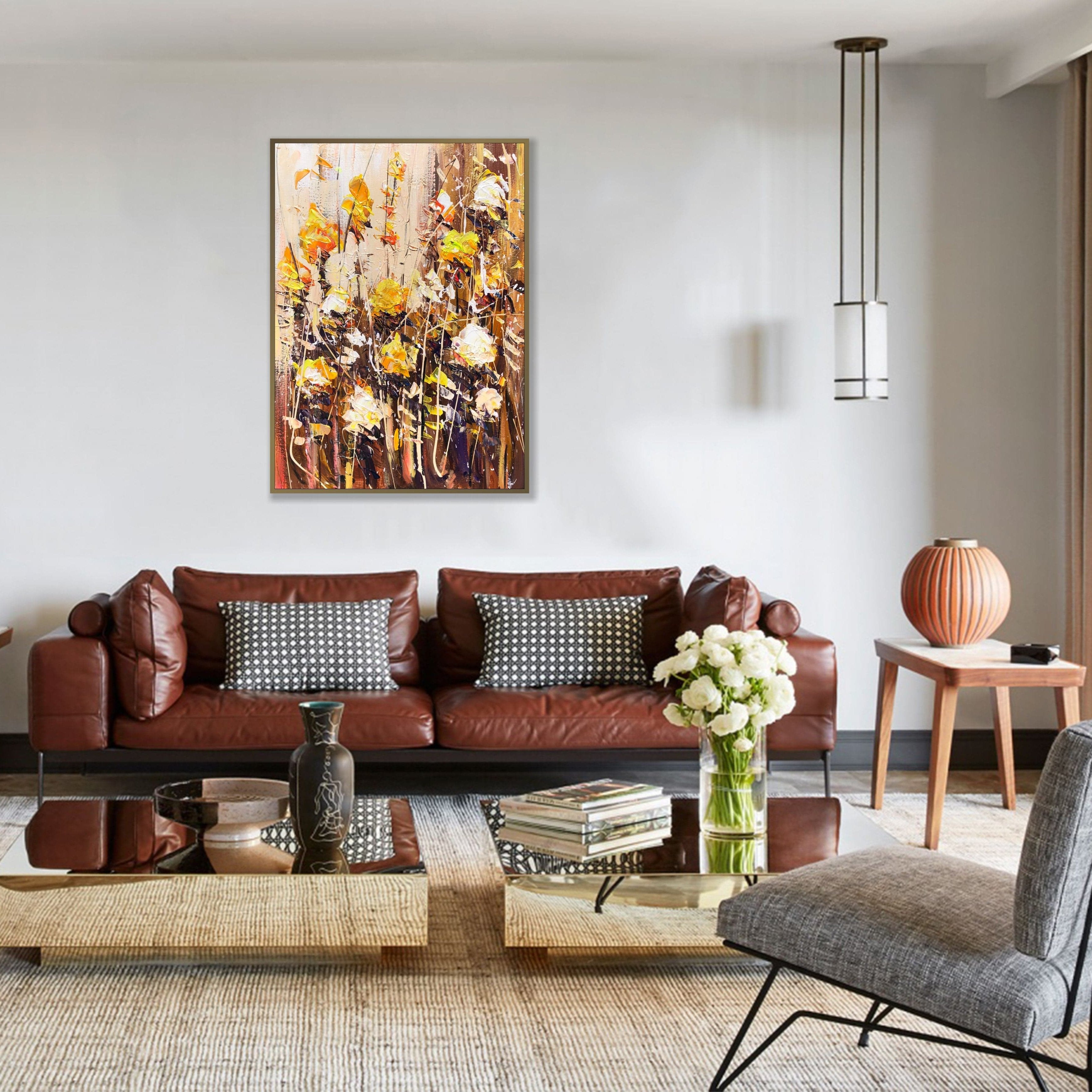 Floral acrylic abstract artwork GOLDEN FLOWERS