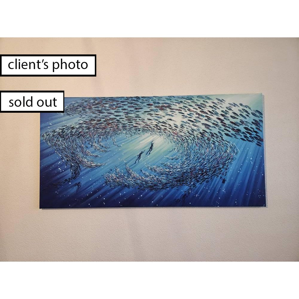 OCEAN BALLET Acrylic, Oil Painting on Canvas Sold to Michaela on January 2025 in size 23"x46"