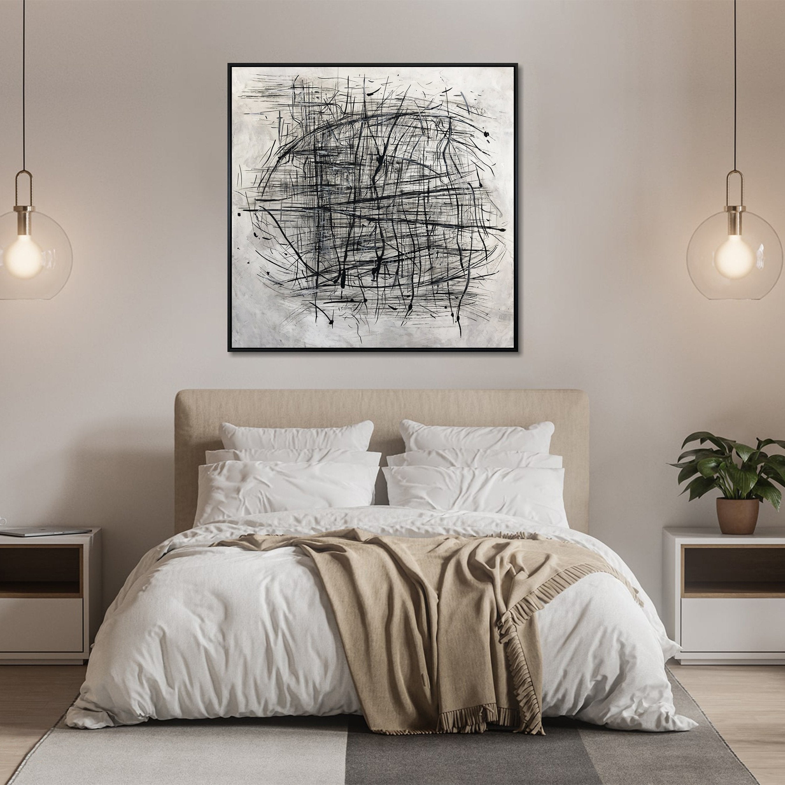 Black and white minimalist painting ROTATION