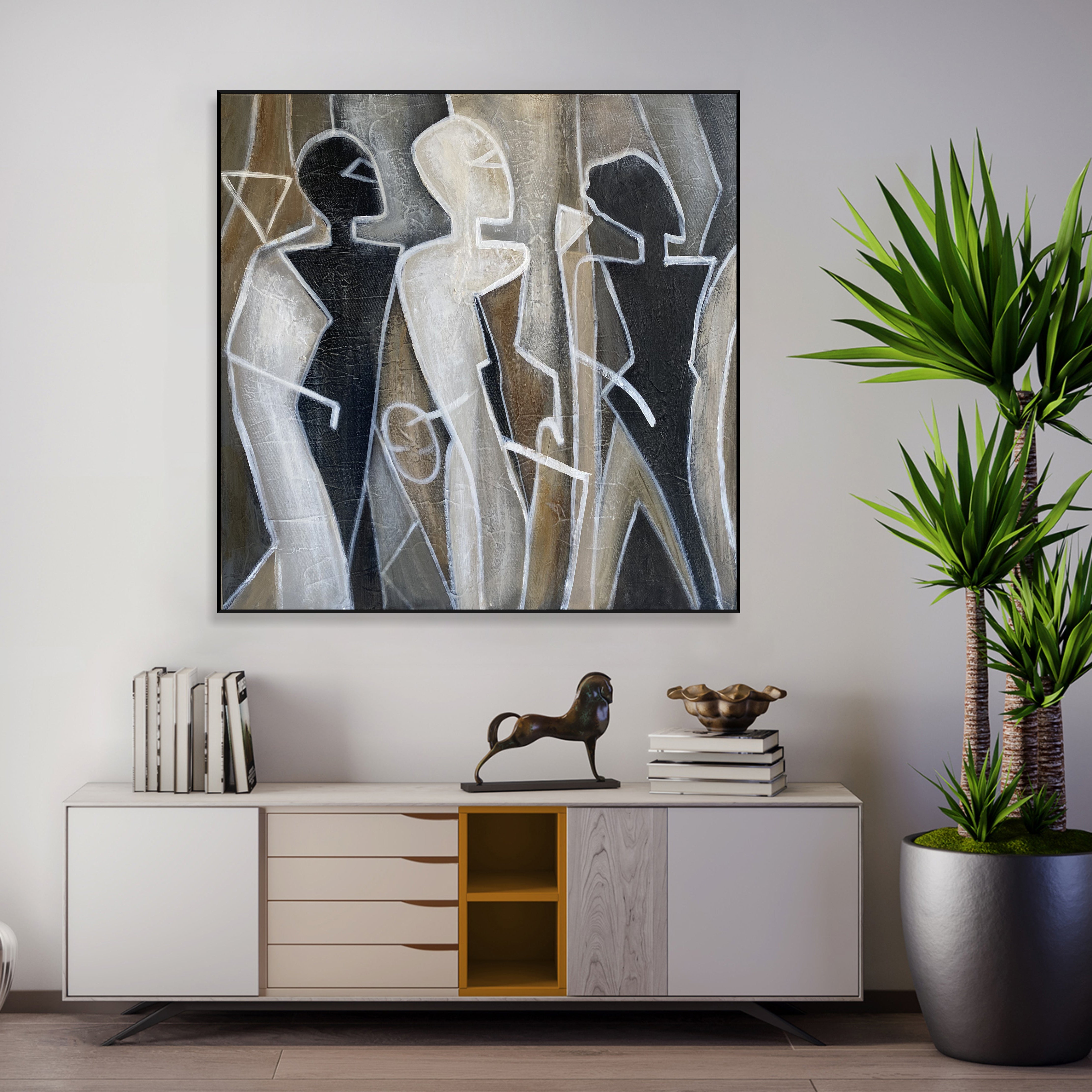 Expressionist abstract human figure painting GEOMETRIC SILHOUETTES