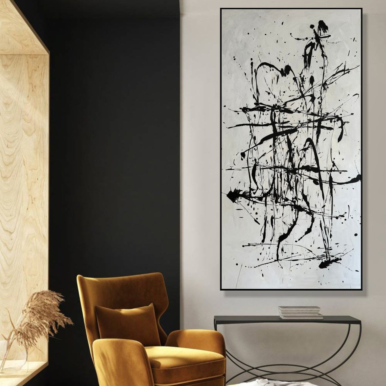 BLACK INK EXPRESSION Acrylic, Oil Painting on Canvas Sold to Walter on January 2025 in size 46"x23"