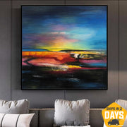 Original Colorful Abstract Sunset Paintings on Canvas Modern Heavy Textured Fine Art Contemporary Oil Painting | COLORFUL SUNSET 60"x60" - Trend Gallery Art | Original Abstract Paintings