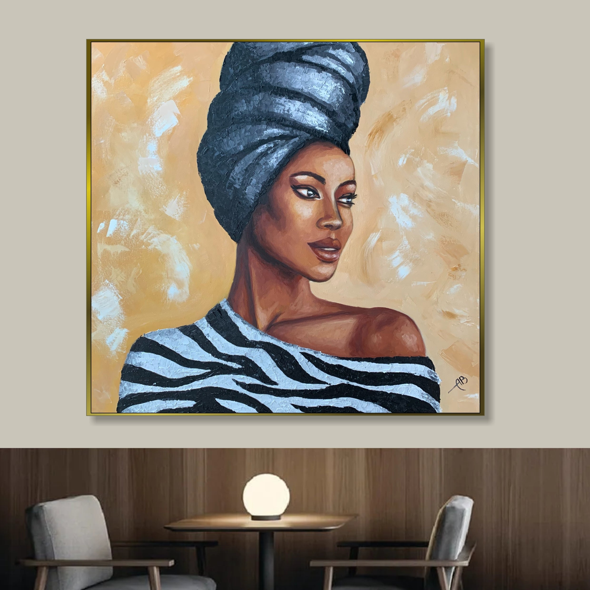 Realistic Woman Portrait AMBER ELEGANCE 39.4"x39.4"