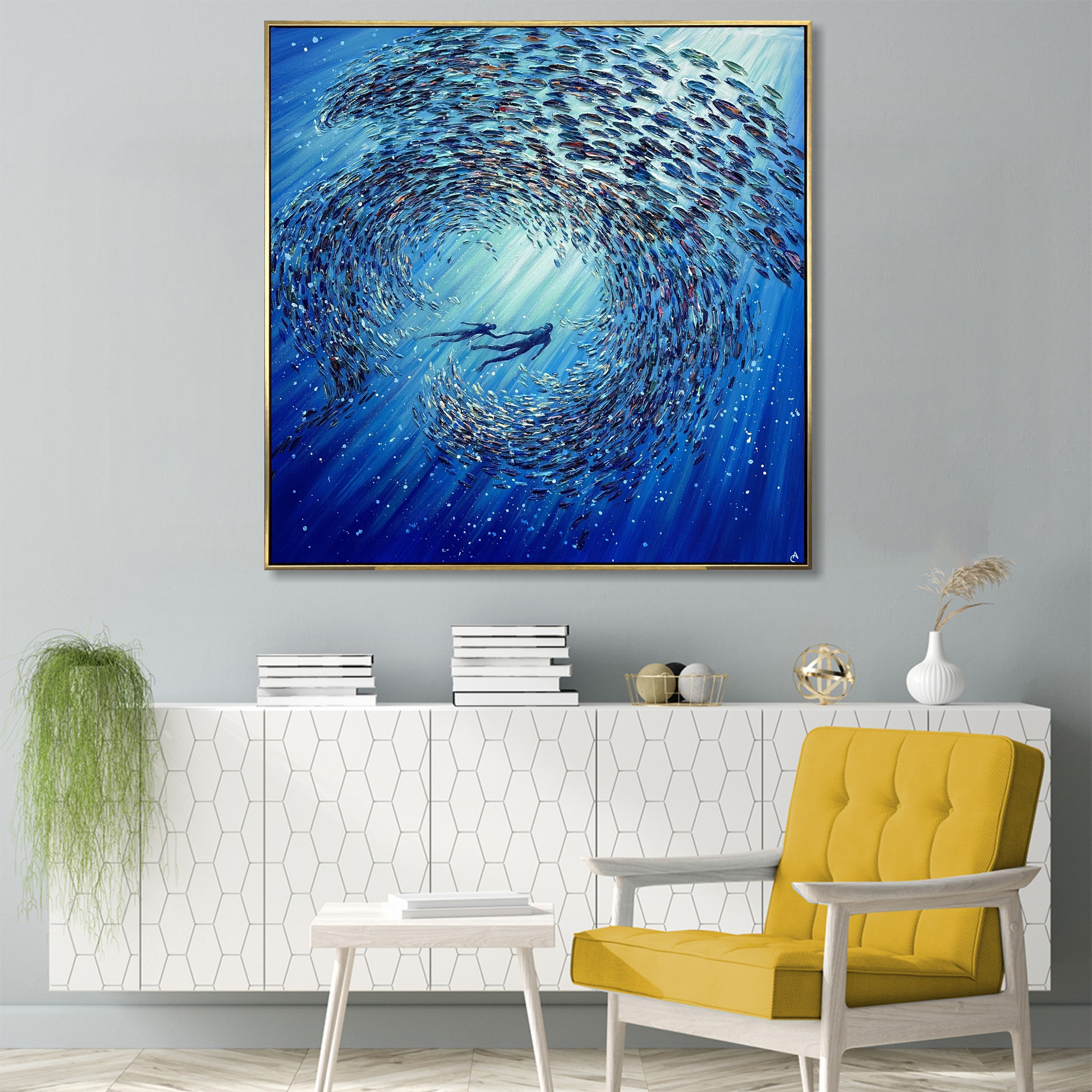 Rich textured blue tones art OCEAN BALLET