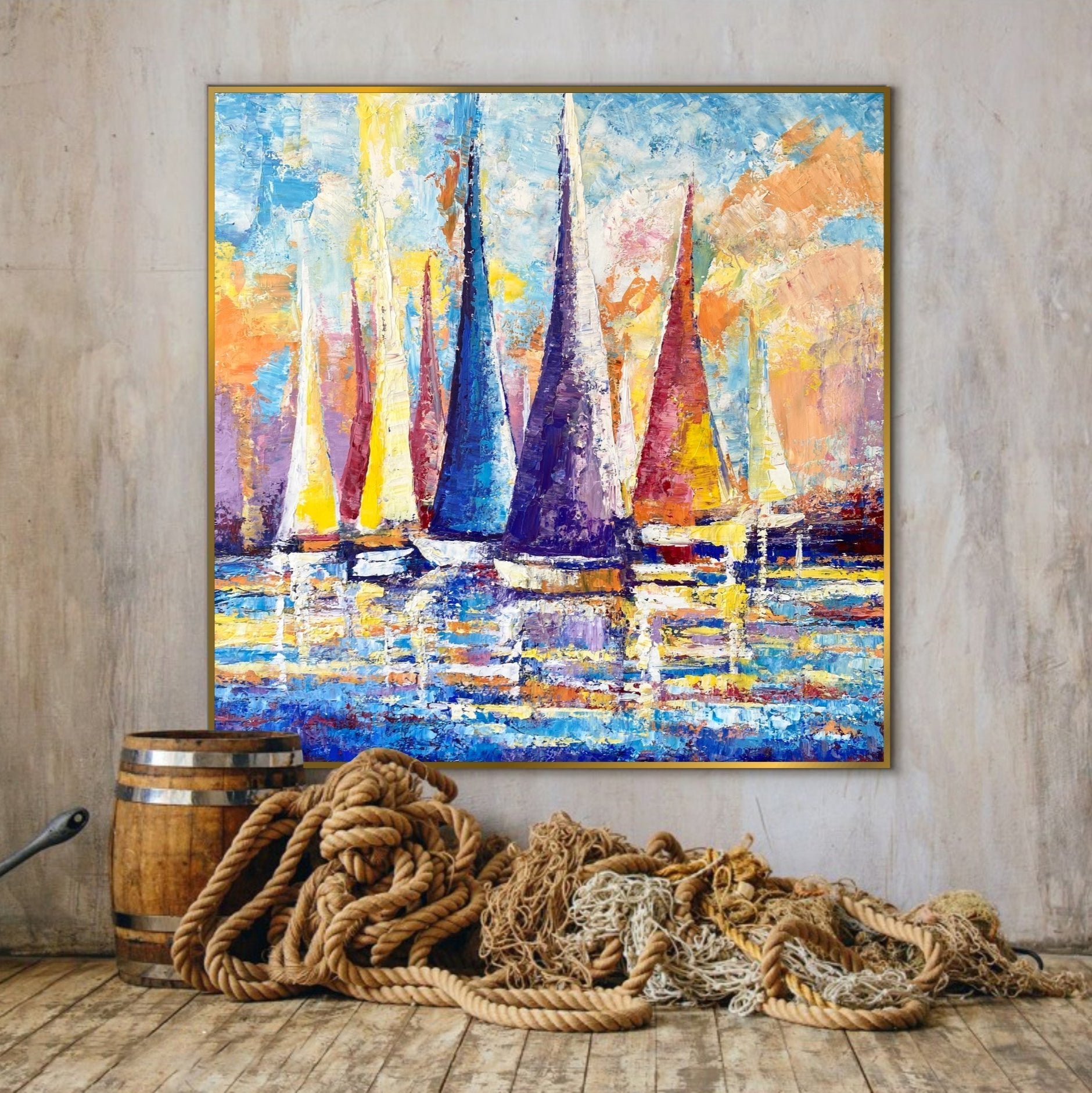 Large Abstract Acrylic Painting SUNSET SAILS