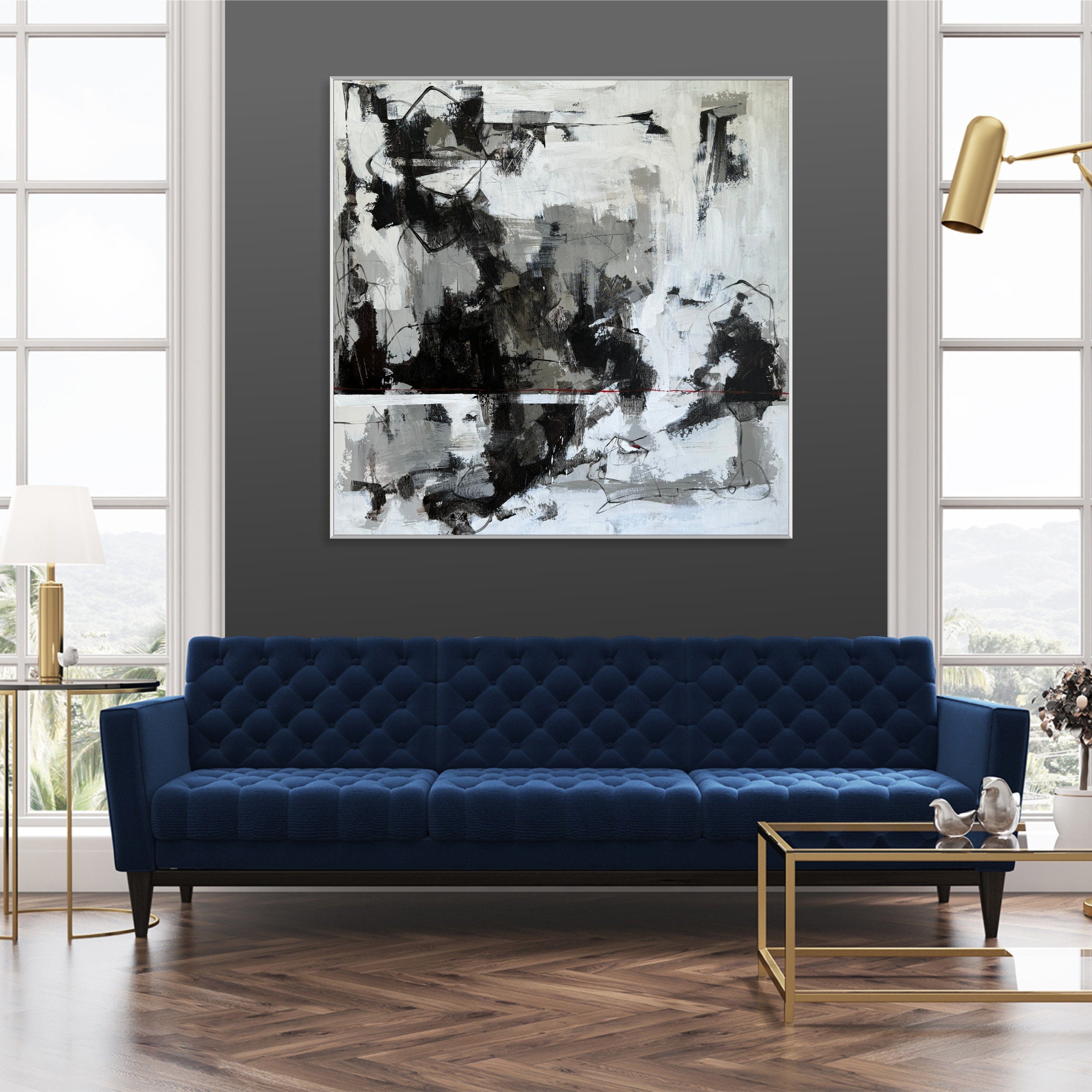 Modern black and white painting GRAYSCALE CHAOS