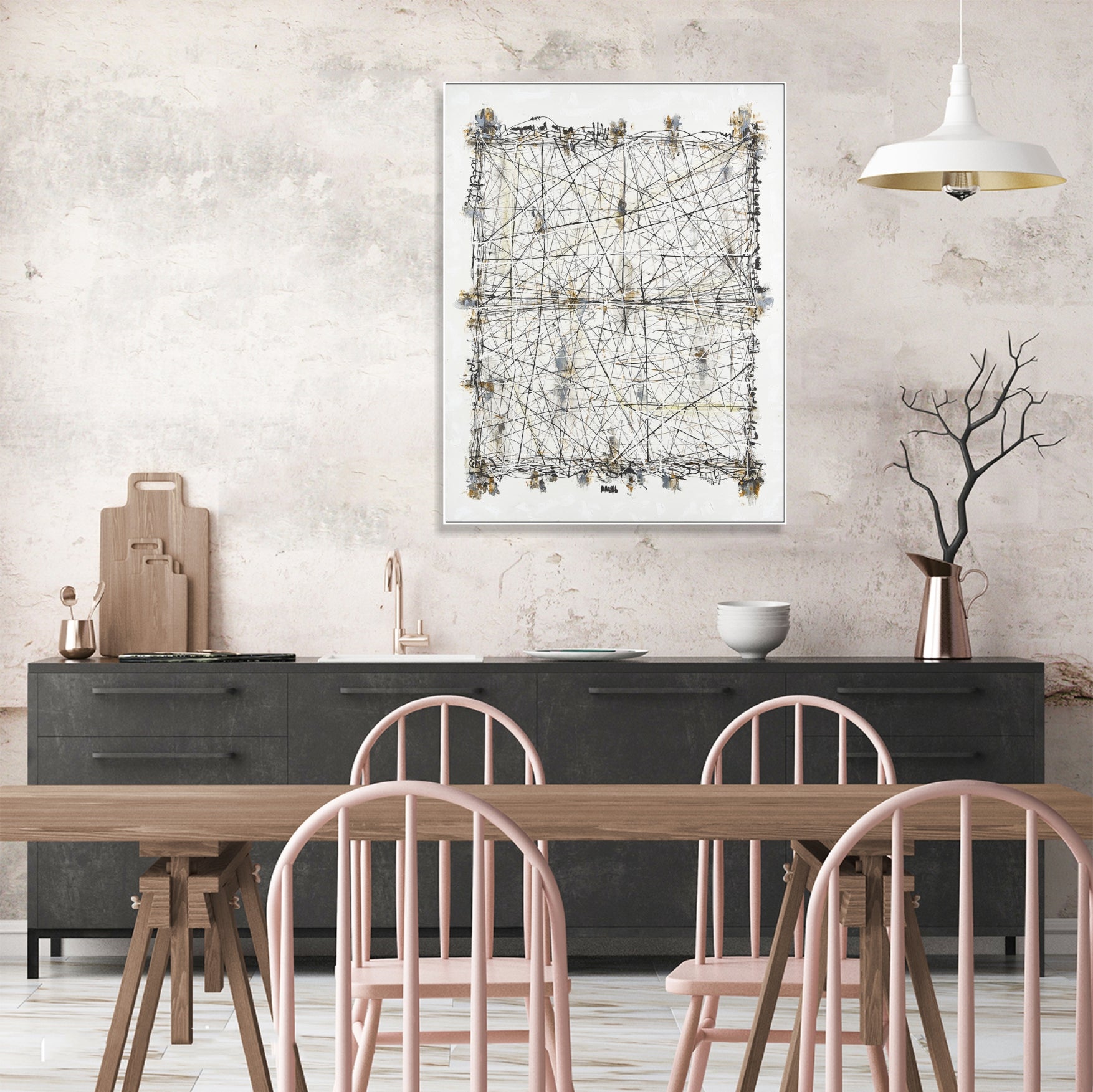 Geometric Black And White Painting ALCHEMY OF LINES