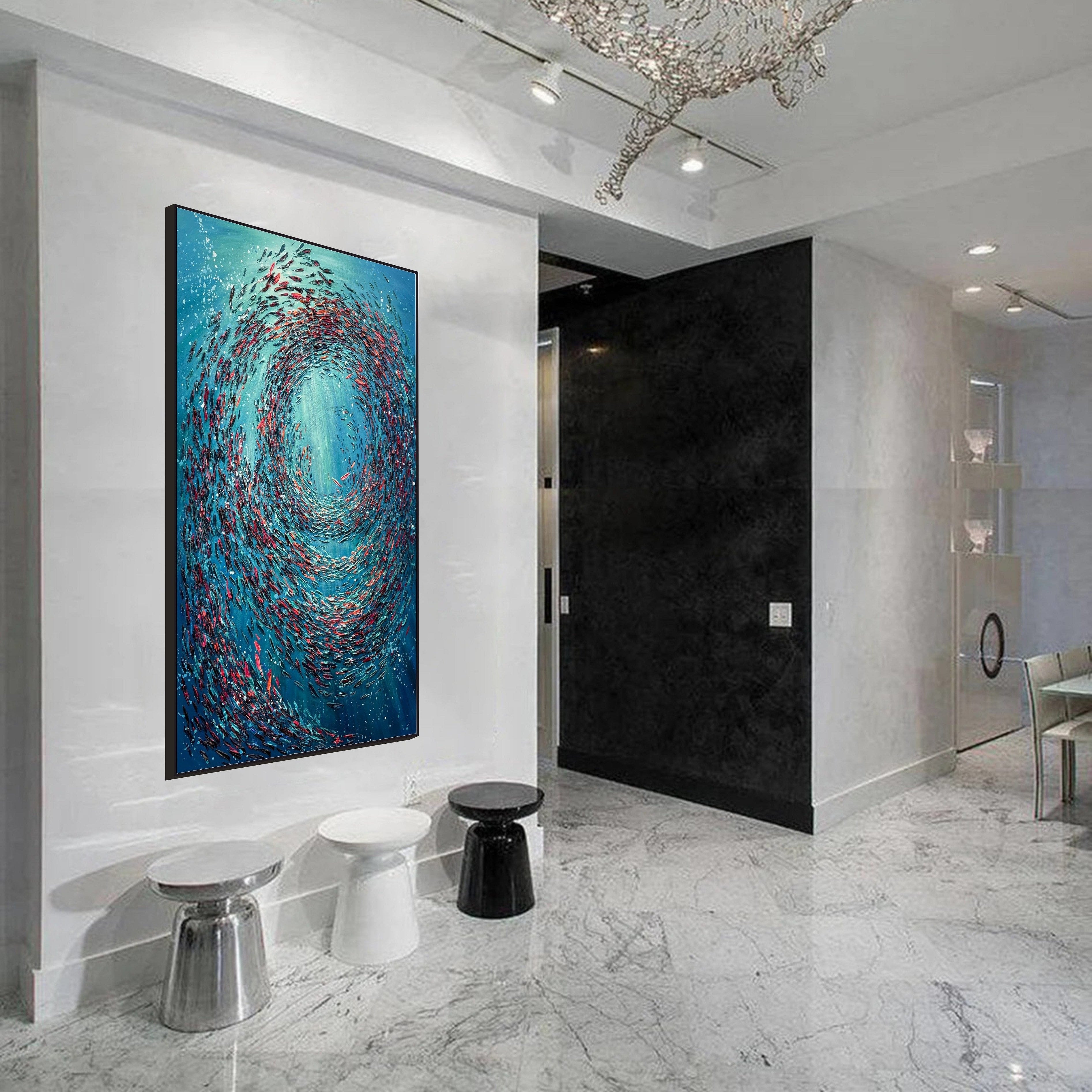 Vibrant textured ocean art FISH FLOCK