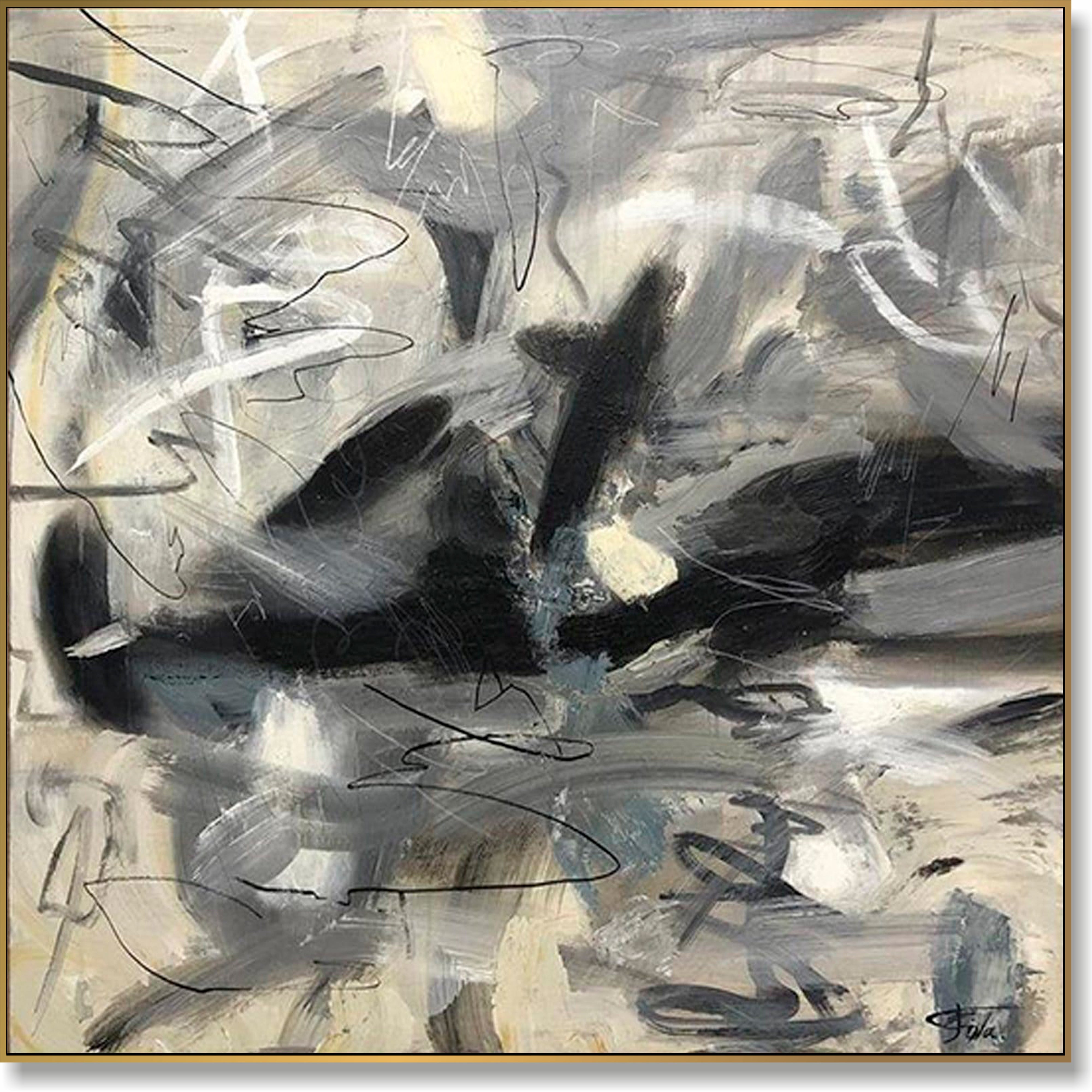 Dynamic expressive abstract painting MEMOIR DIARY Unstretched