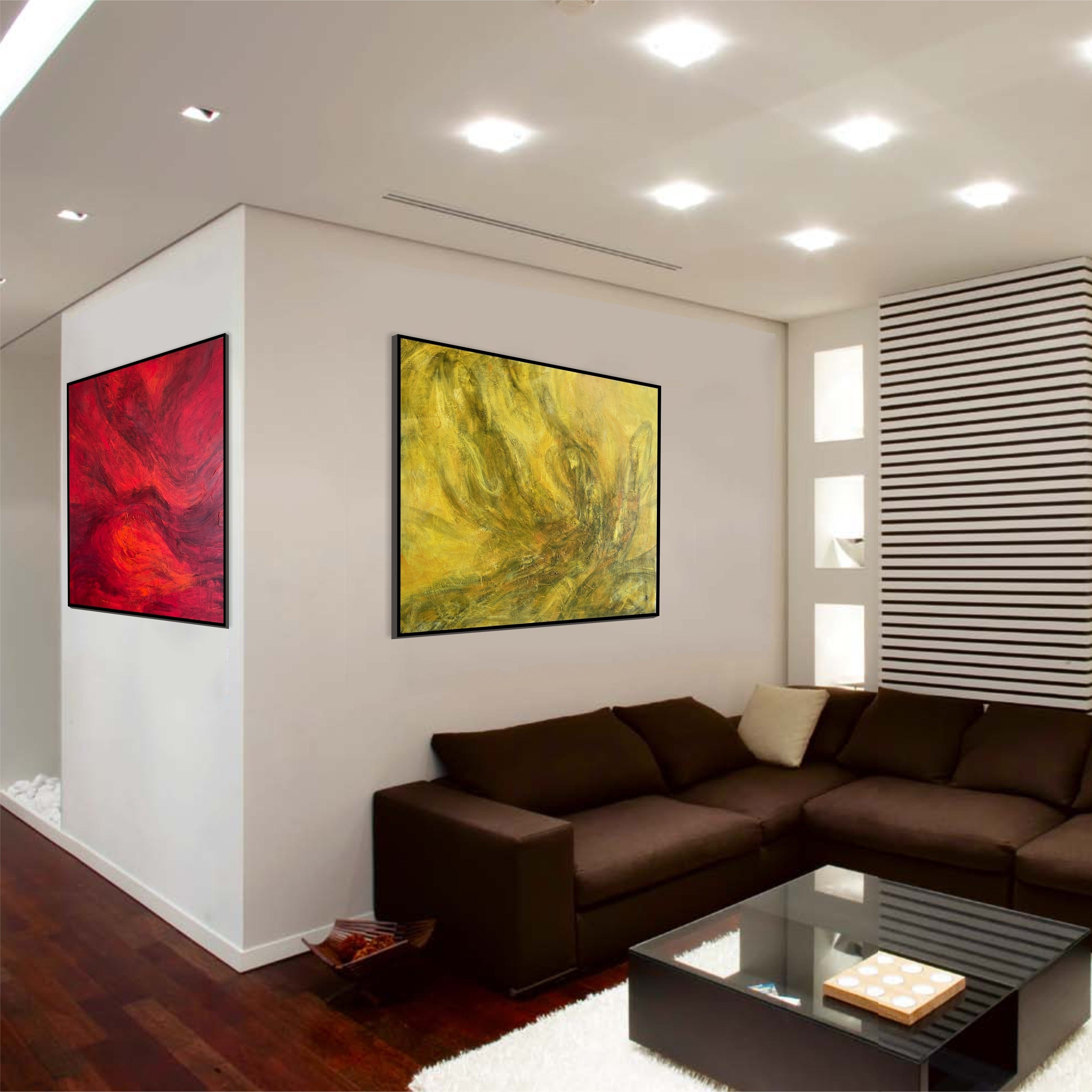 Vibrant bold abstract diptych paintings COLORED ABYSS