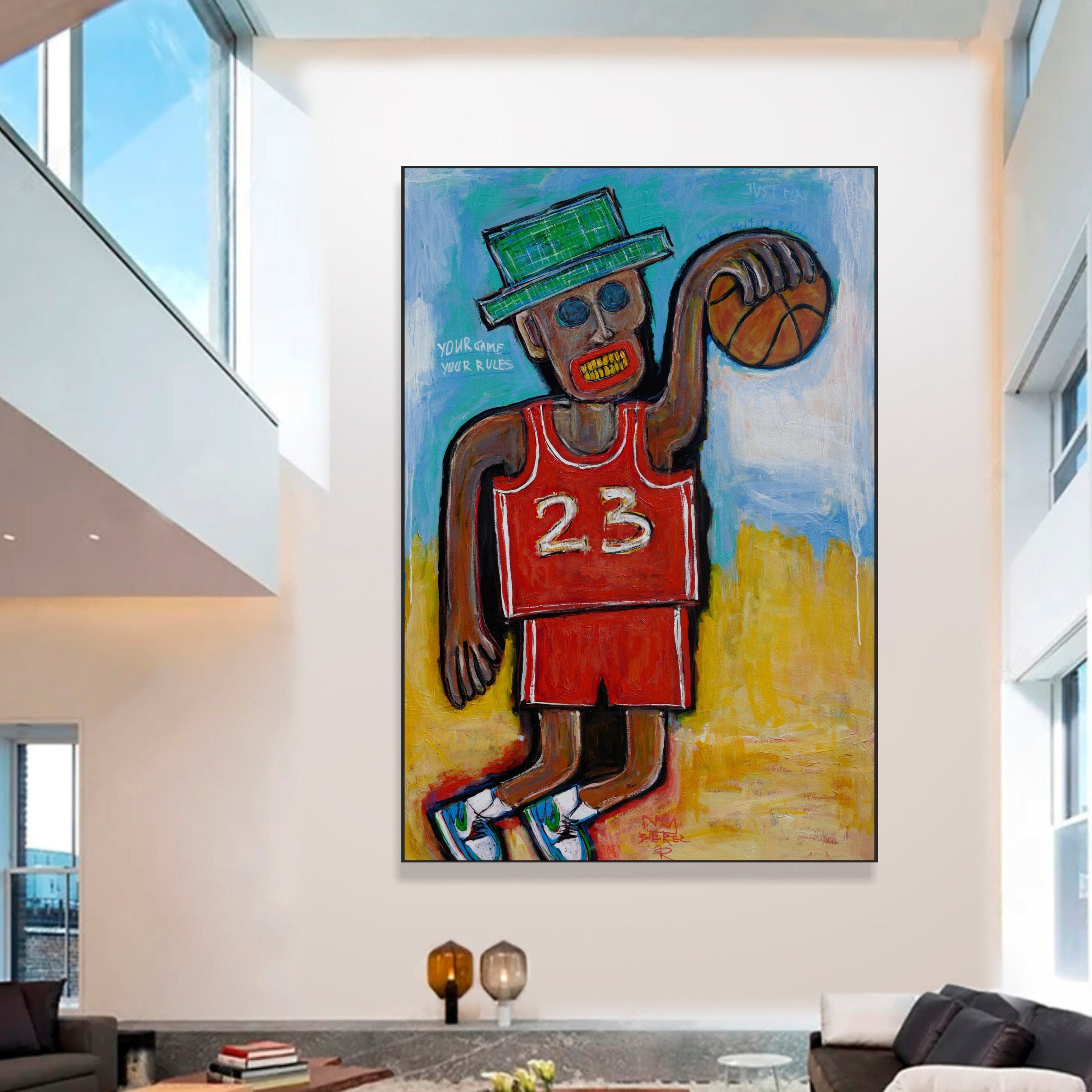 Sport Painting Art Canvas BASKETEER 60"x40"