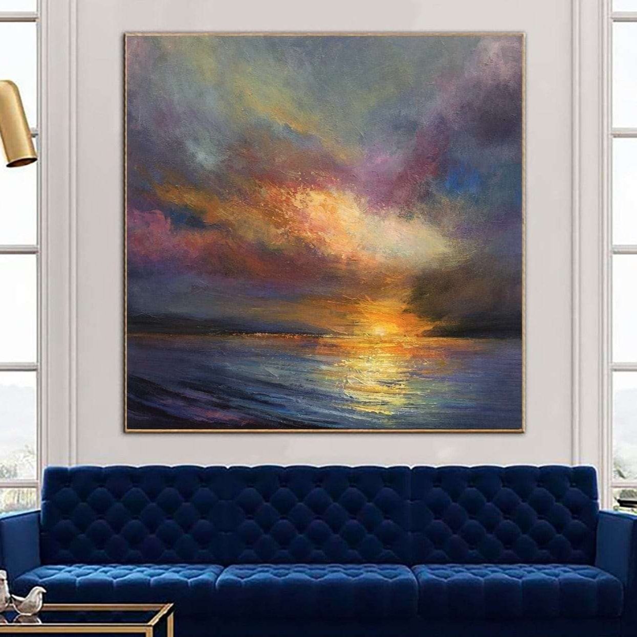 Abstract painting acrylic modern SUNSET OVER THE OCEAN