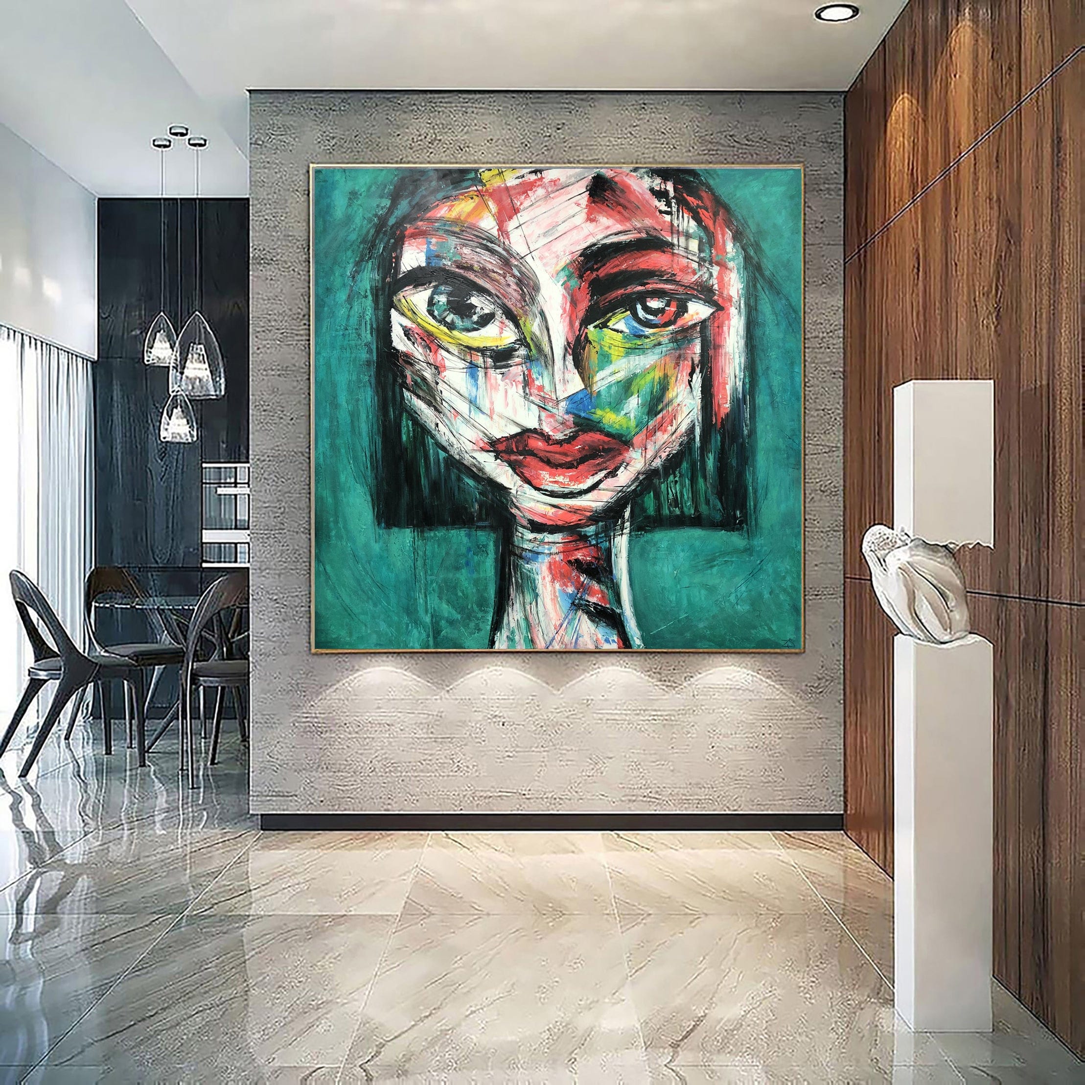 Abstract female portrait painting LADY BIRD