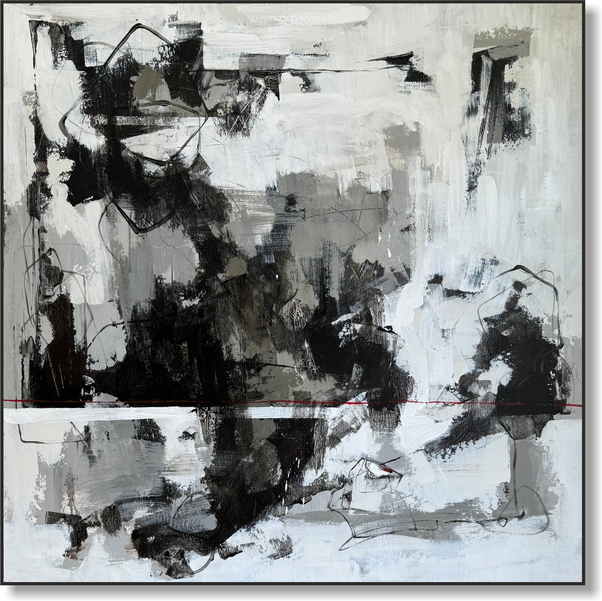 Modern black and white painting GRAYSCALE CHAOS