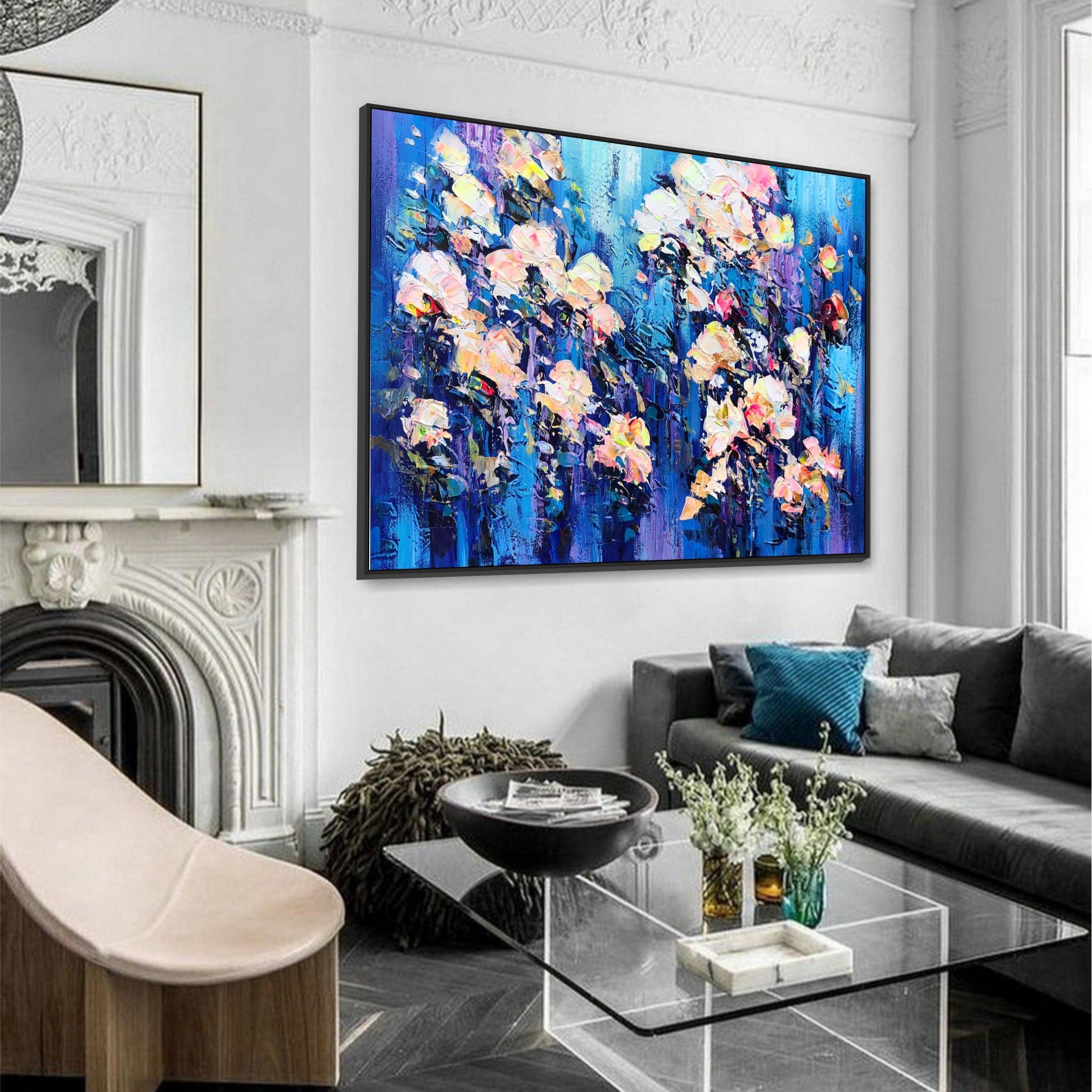 Vibrant abstract textured artwork BLUE FIELD