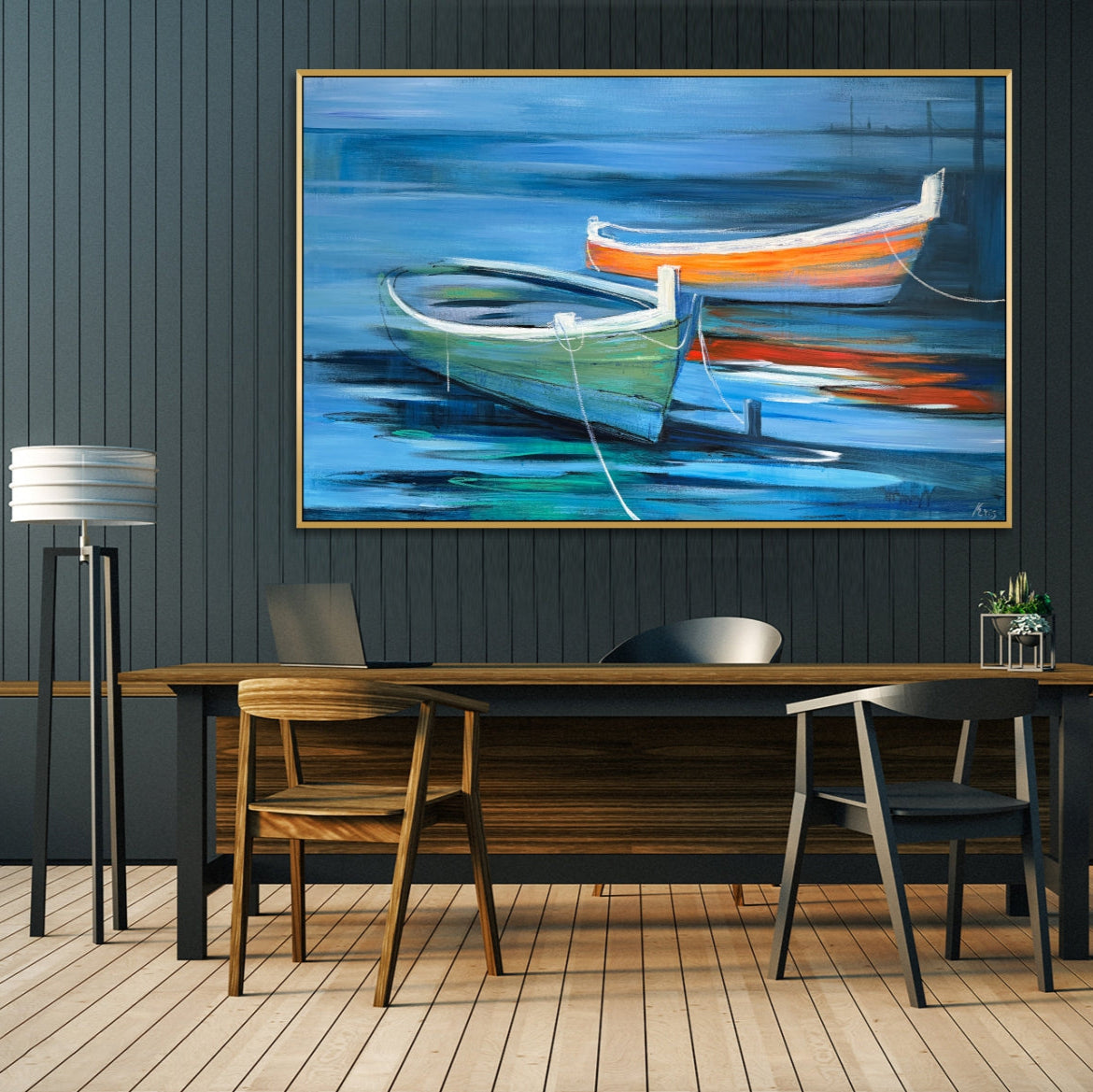 TRANQUIL BOATS ON BLUE WATERS 36"x54"