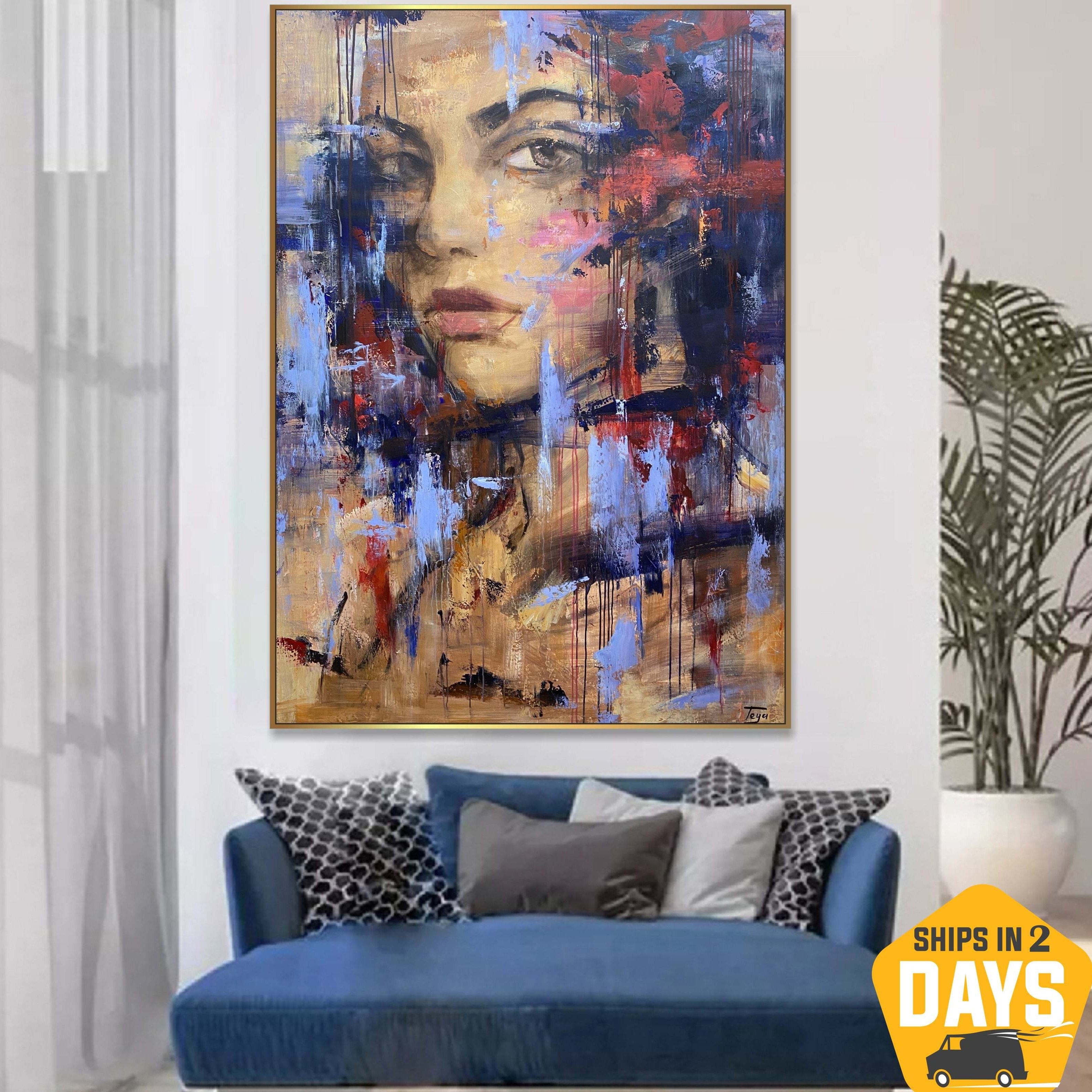 Abstract Figurative Painting on Canvas Original Woman Portrait Wall Art  Colorful Artwork Modern Impasto Painting for Living Room Decor | MODERN