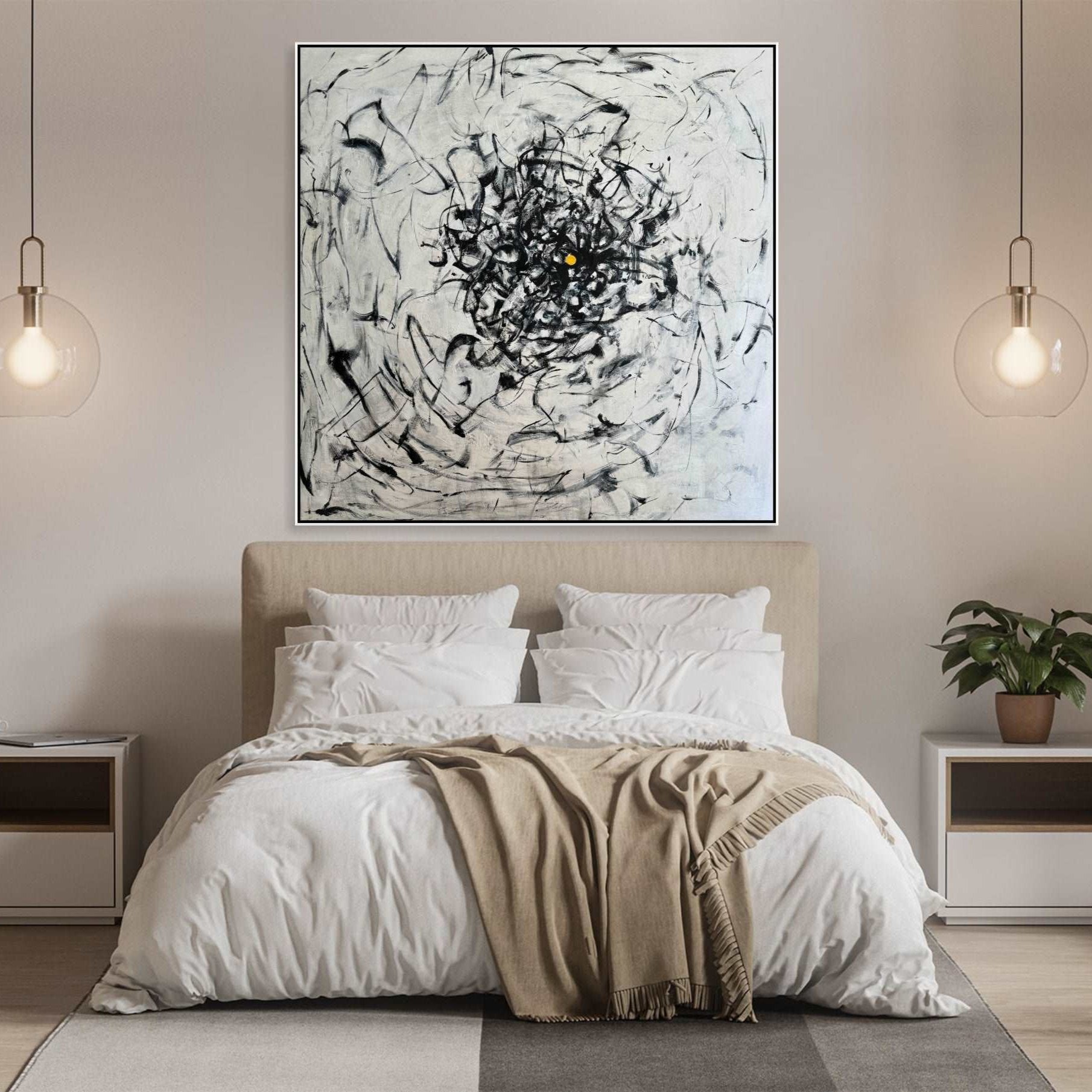 Minimalist black and white painting ABSTRACT ZEN