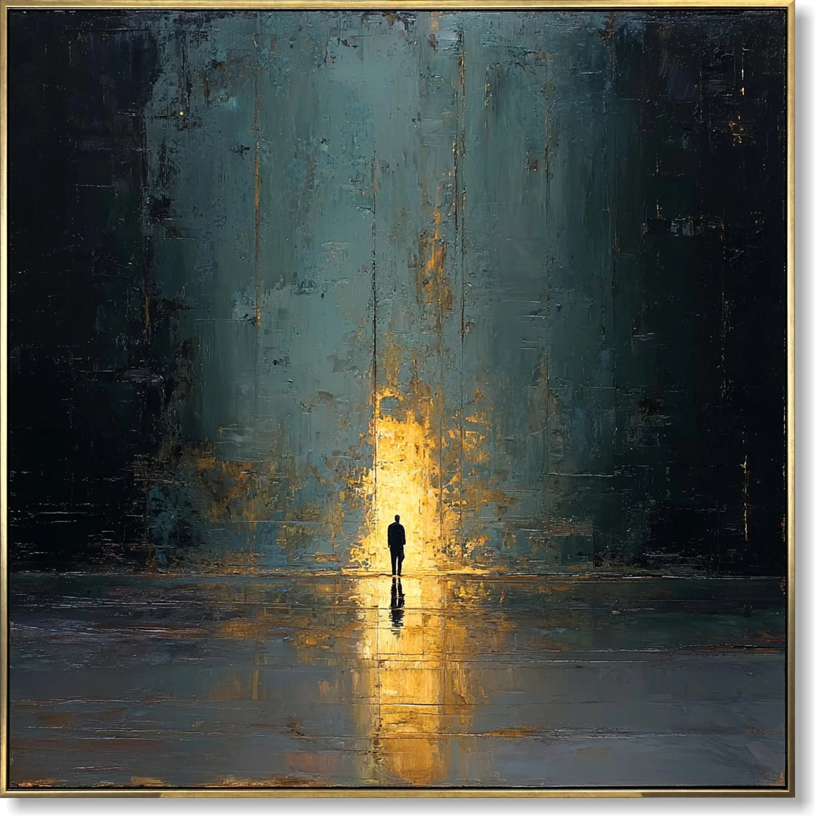 Invoice for stretched + gold frame painting The Passage in size 32"x32" for Damian