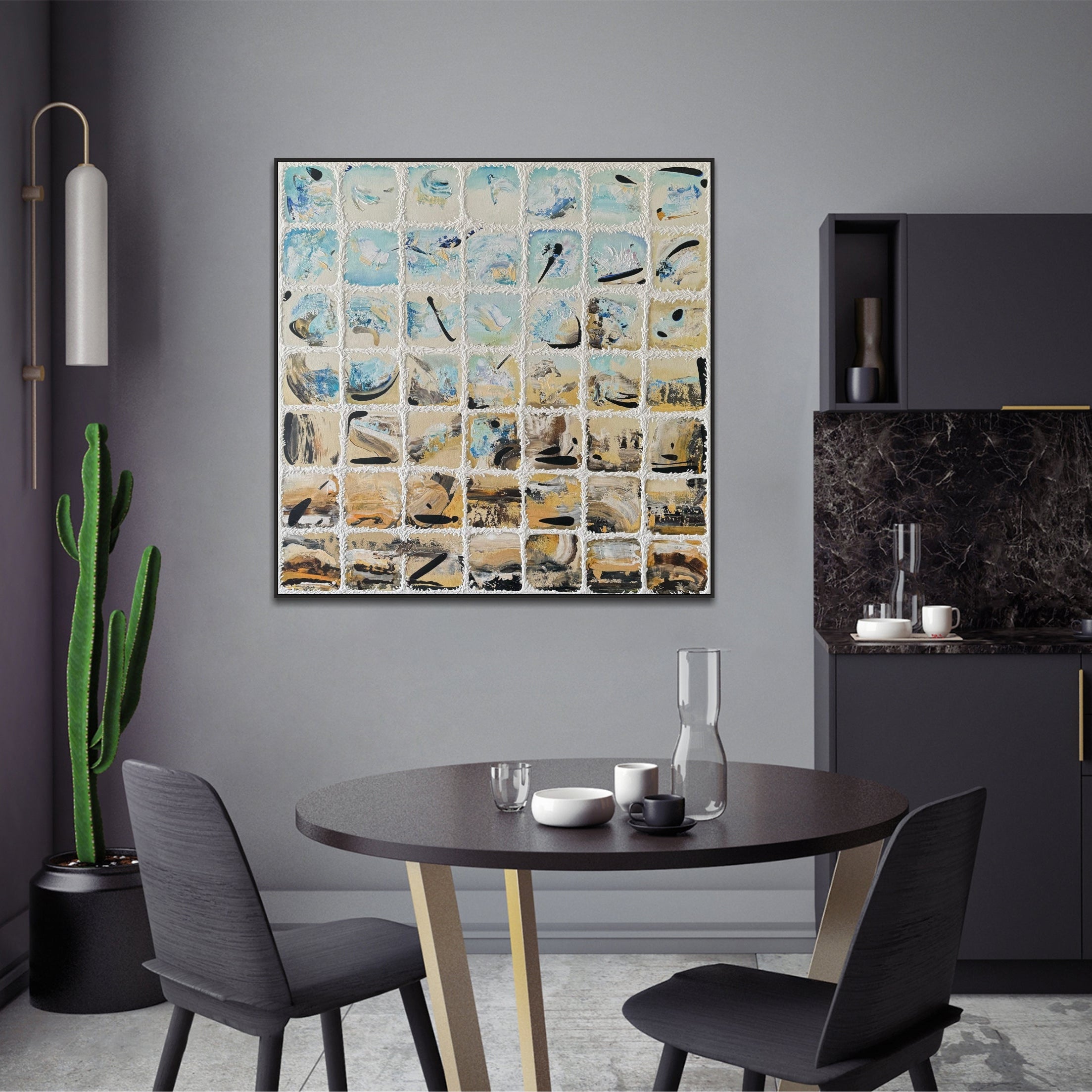 Colorful Mixed Media Art BETWEEN THE SAND AND THE SEA 50"x50"